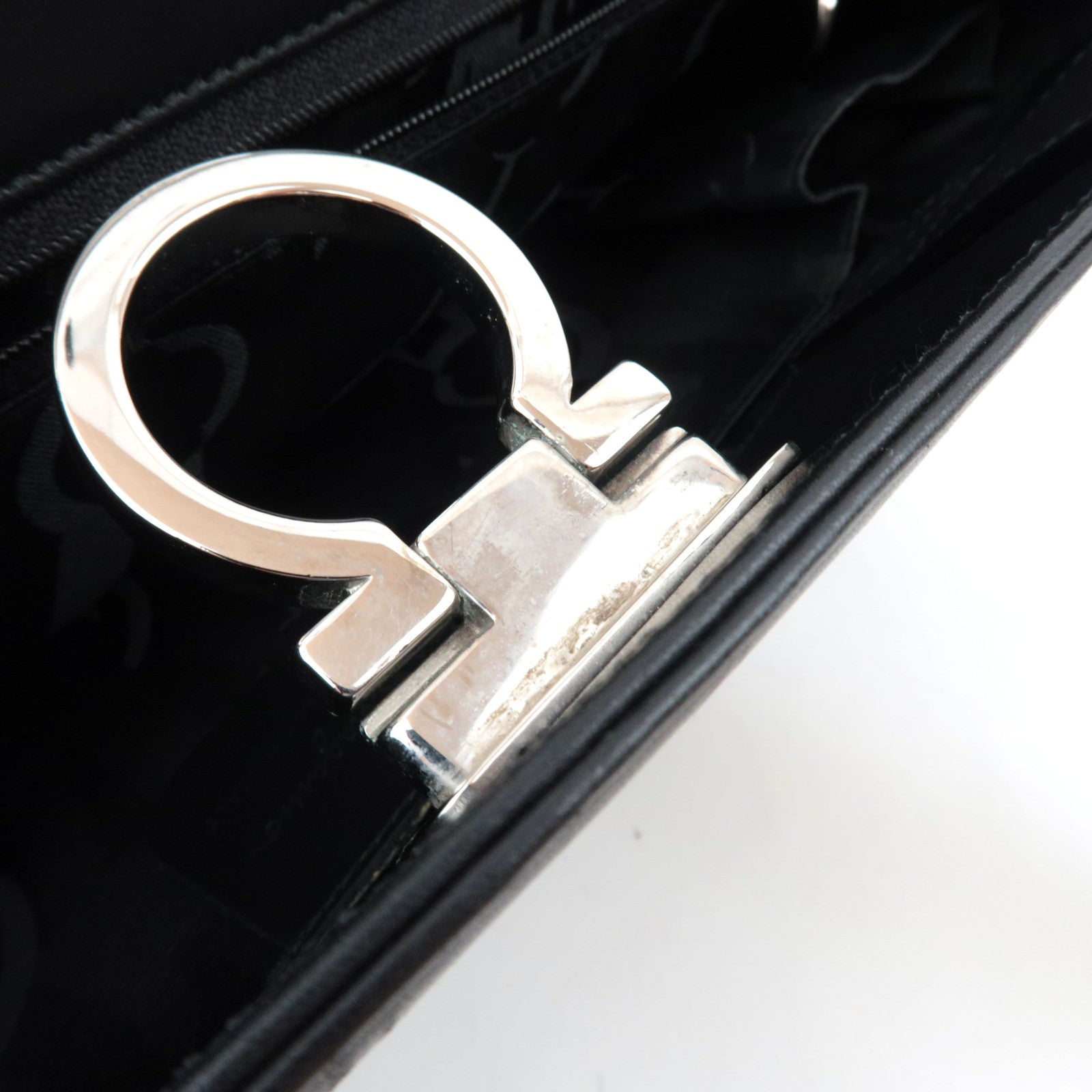 Ferragamo Gancini Tote Bag Leather Black Silver HDW