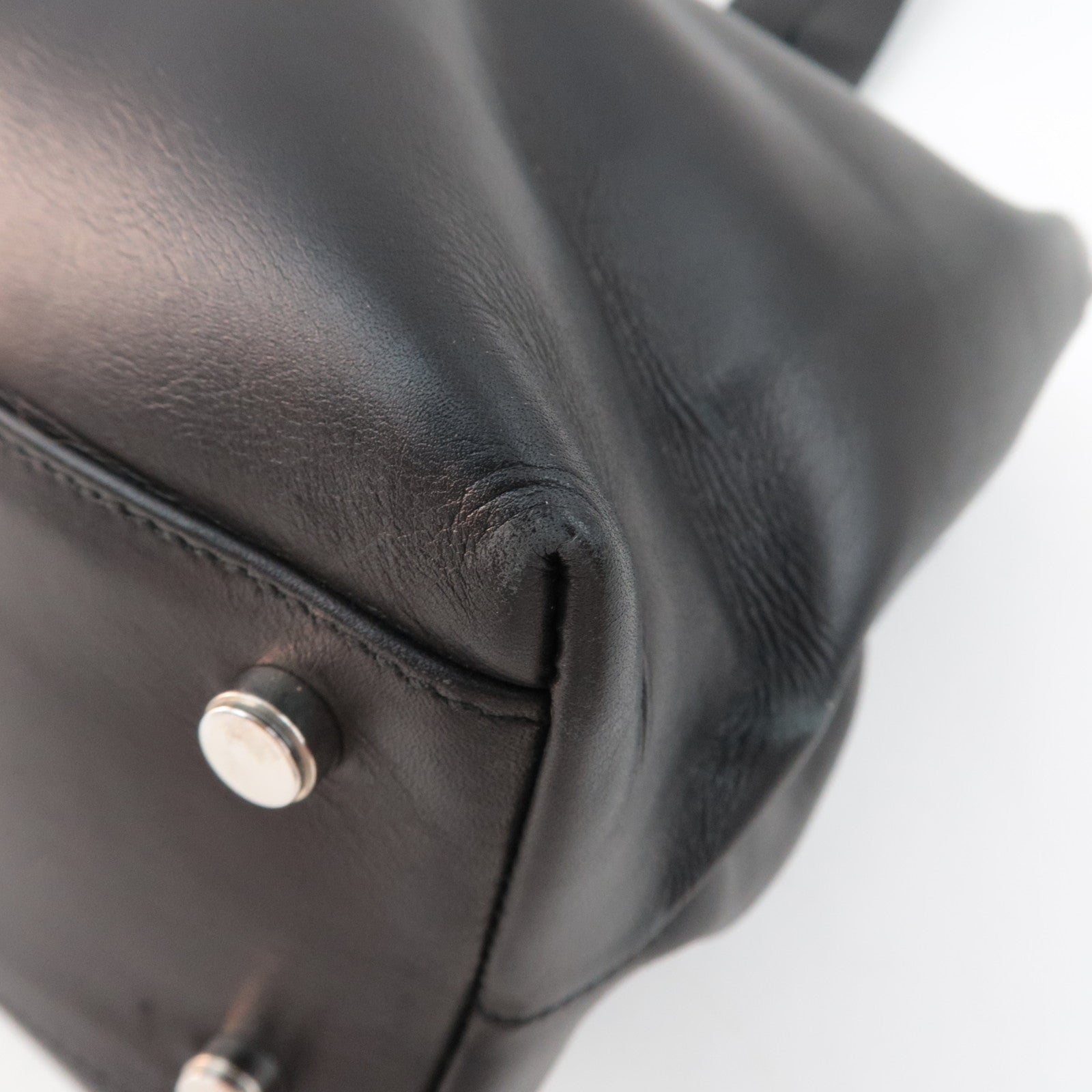 Ferragamo Gancini Tote Bag Leather Black Silver HDW