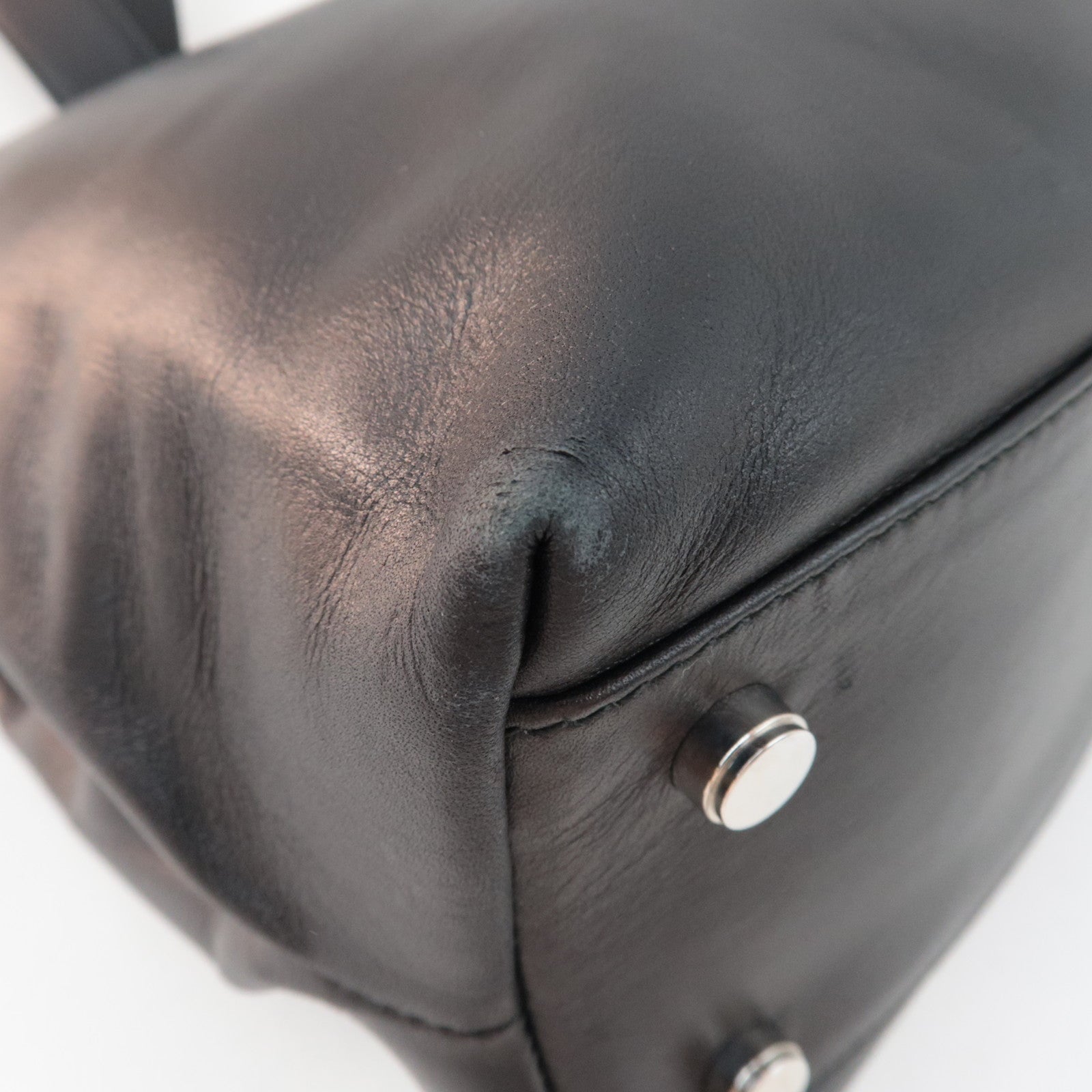 Ferragamo Gancini Tote Bag Leather Black Silver HDW