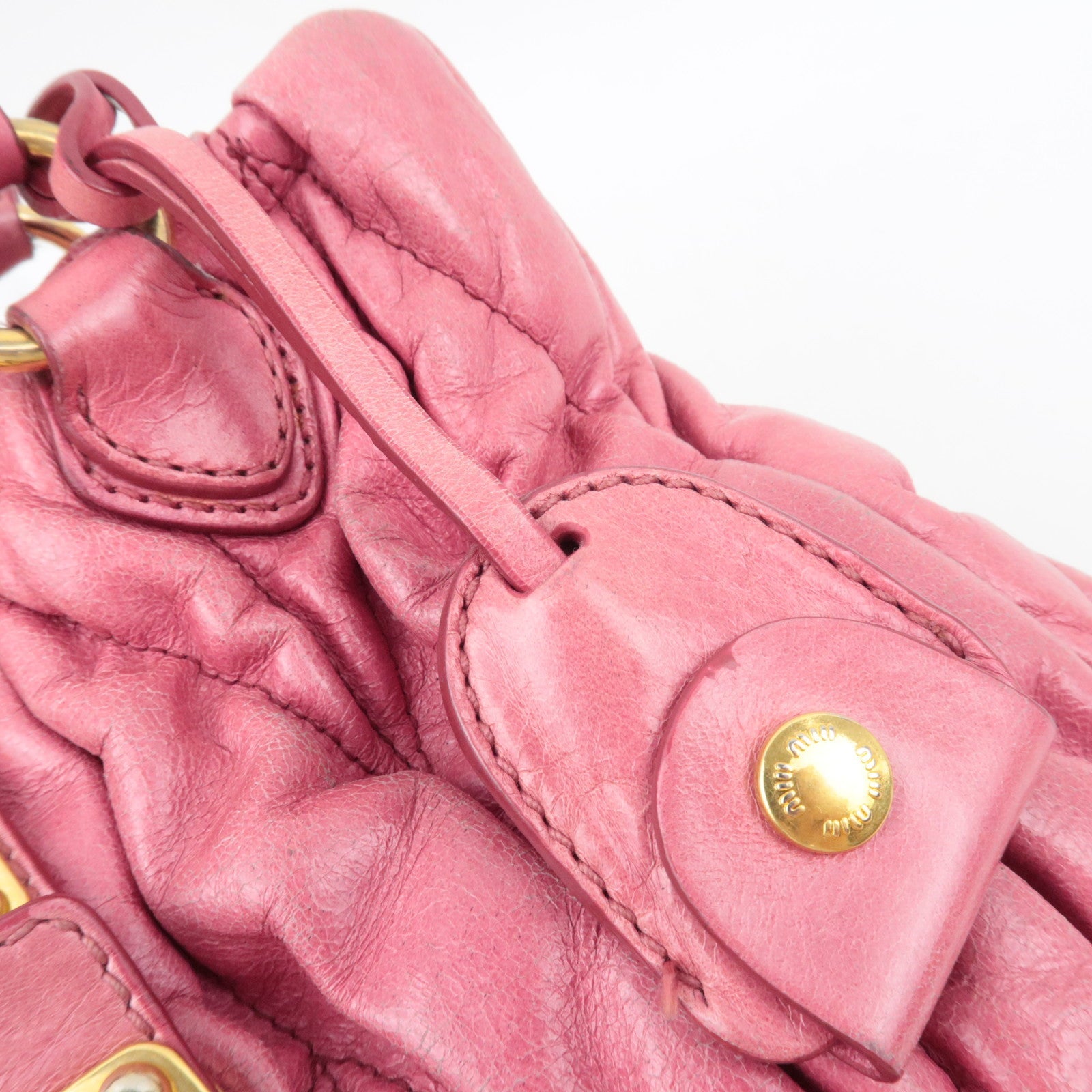 MIU MIU Matelasse 2Way Handbag Leather Pink *Strap, clochette, key