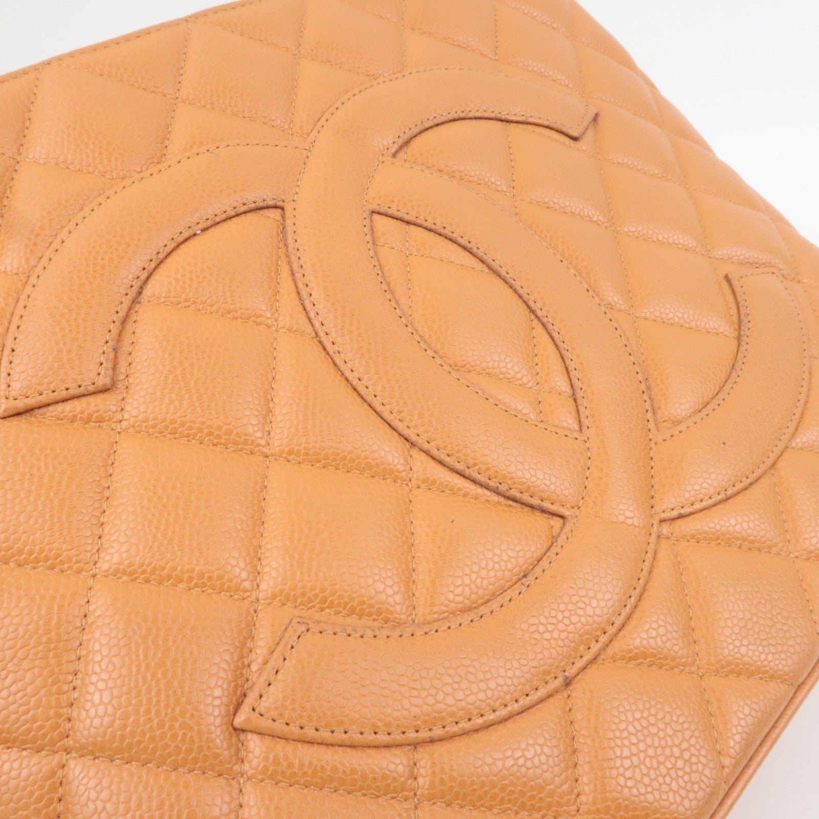 CHANEL Matelasse Medallion Tote Caviarskin Orange Silver HDW A01804 5571867 *G card