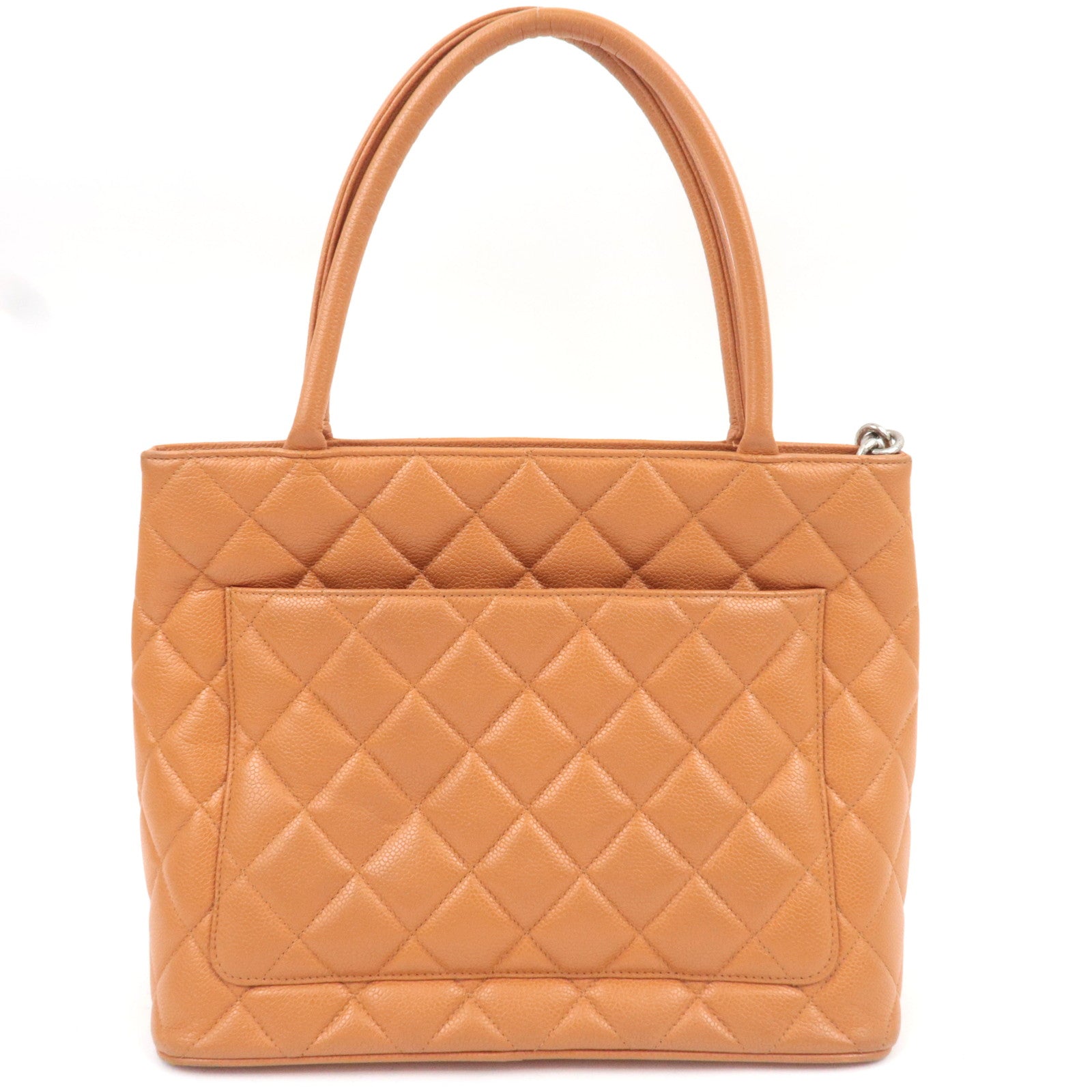 CHANEL Matelasse Medallion Tote Caviarskin Orange Silver HDW A01804 5571867 *G card