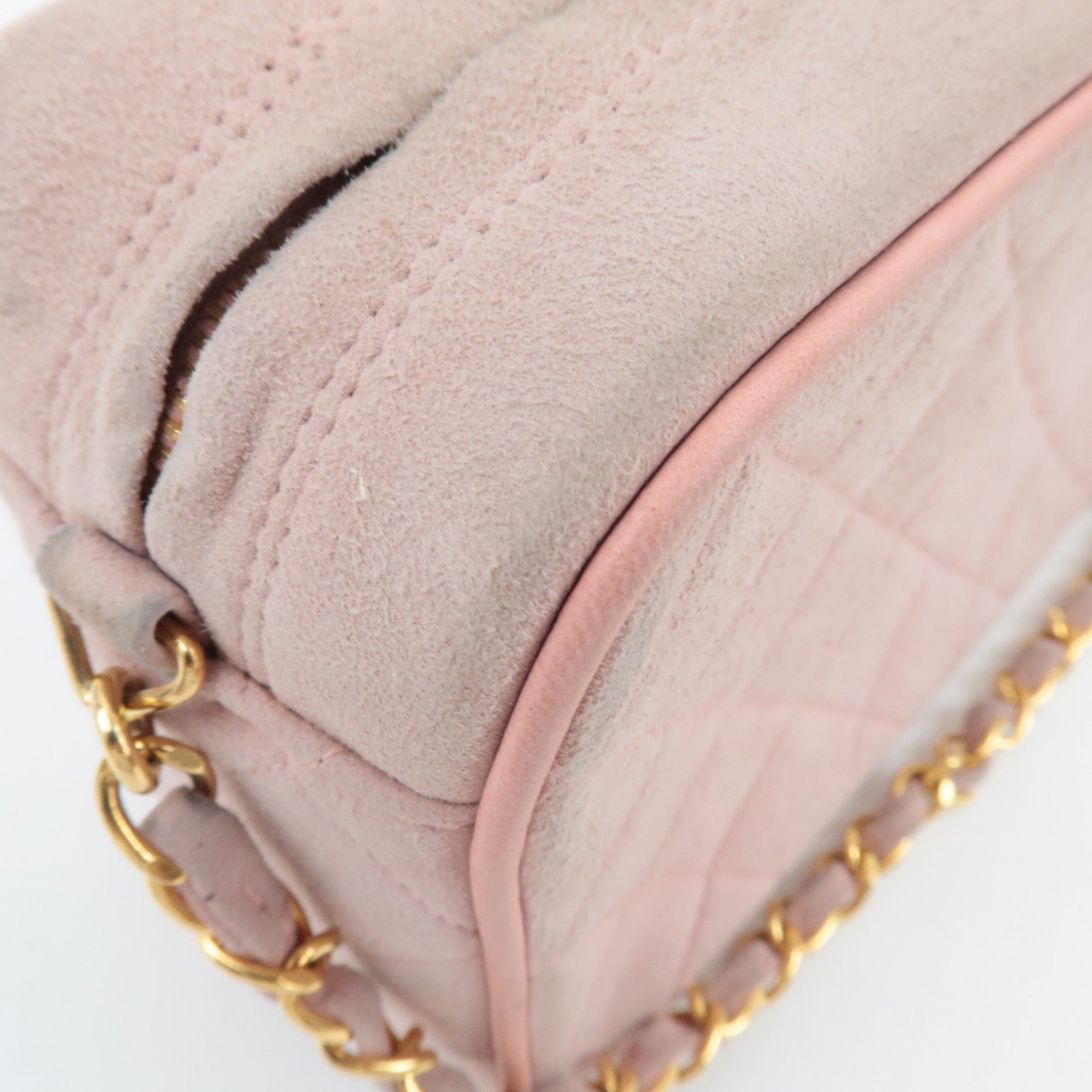 CHANEL Matelasse Fringe Chain Shoulder Bag Suede Pink Gold HDW