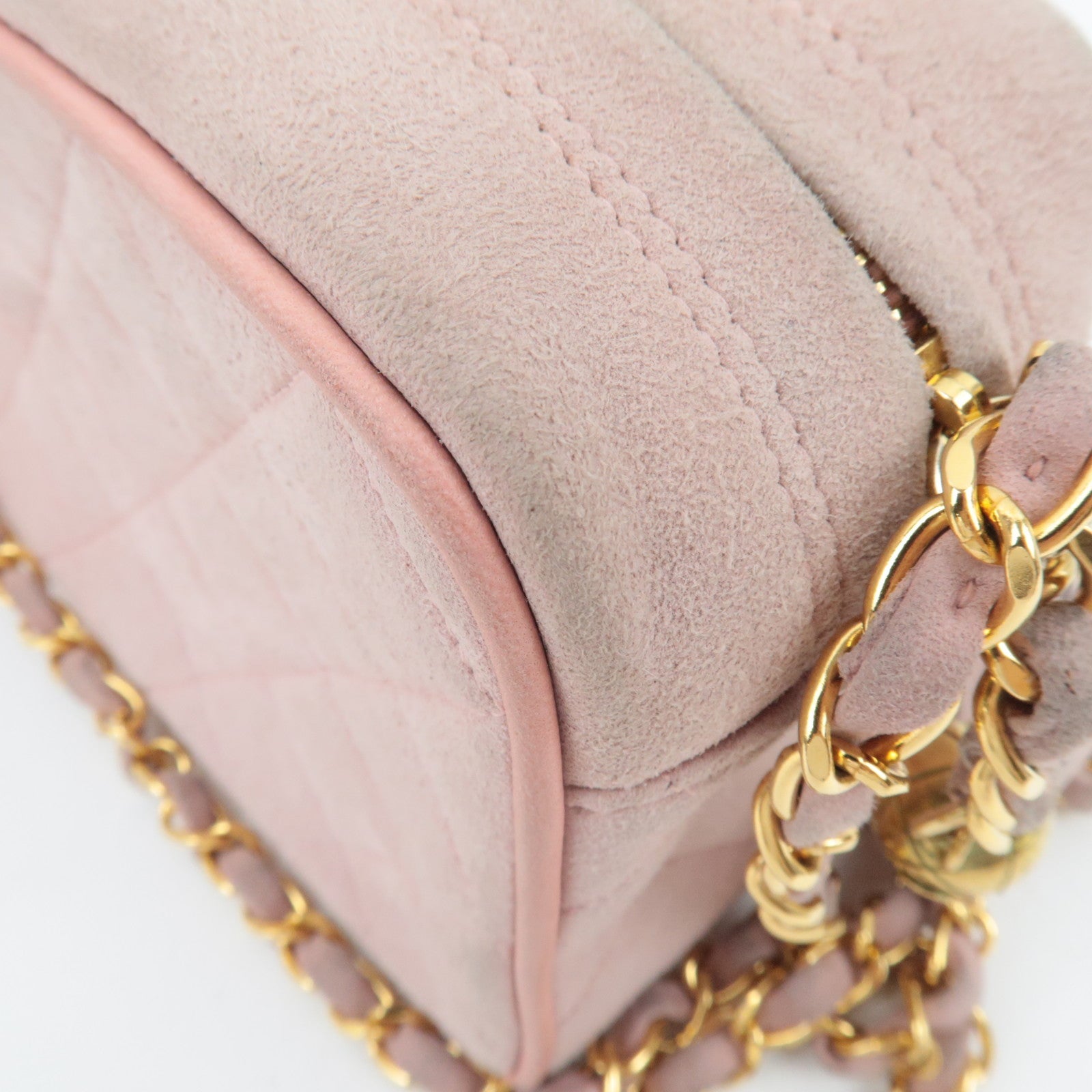CHANEL Matelasse Fringe Chain Shoulder Bag Suede Pink Gold HDW