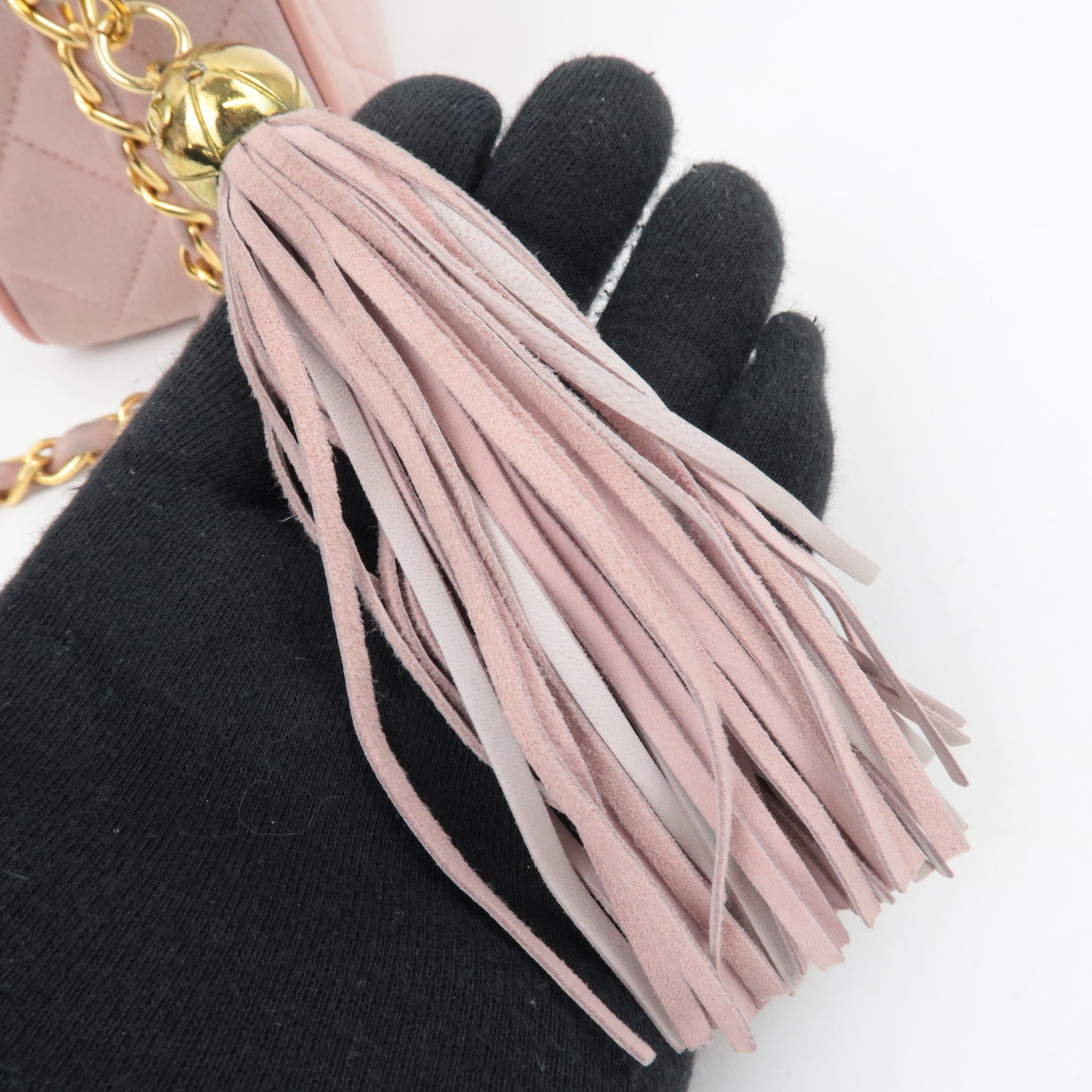 CHANEL Matelasse Fringe Chain Shoulder Bag Suede Pink Gold HDW