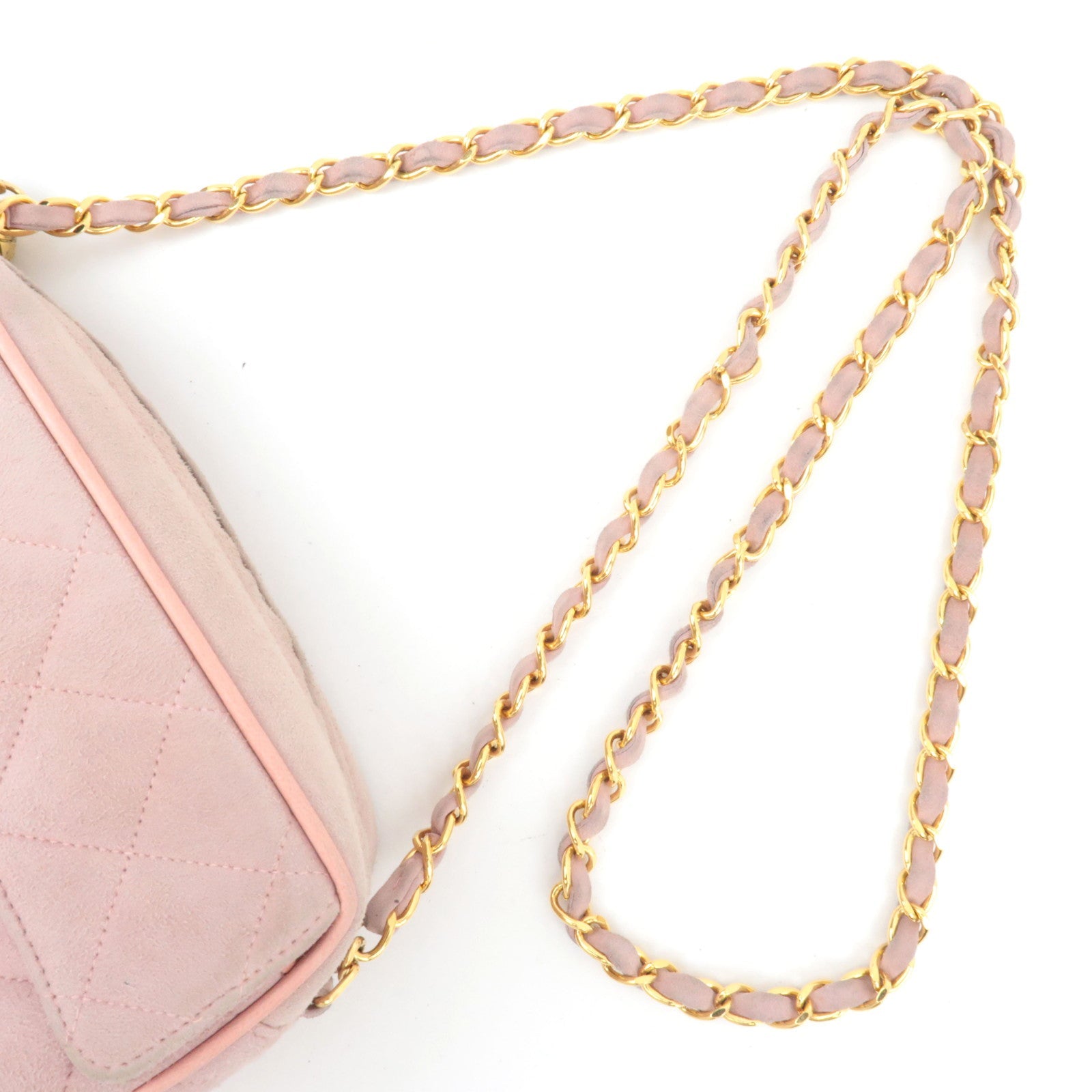 CHANEL Matelasse Fringe Chain Shoulder Bag Suede Pink Gold HDW