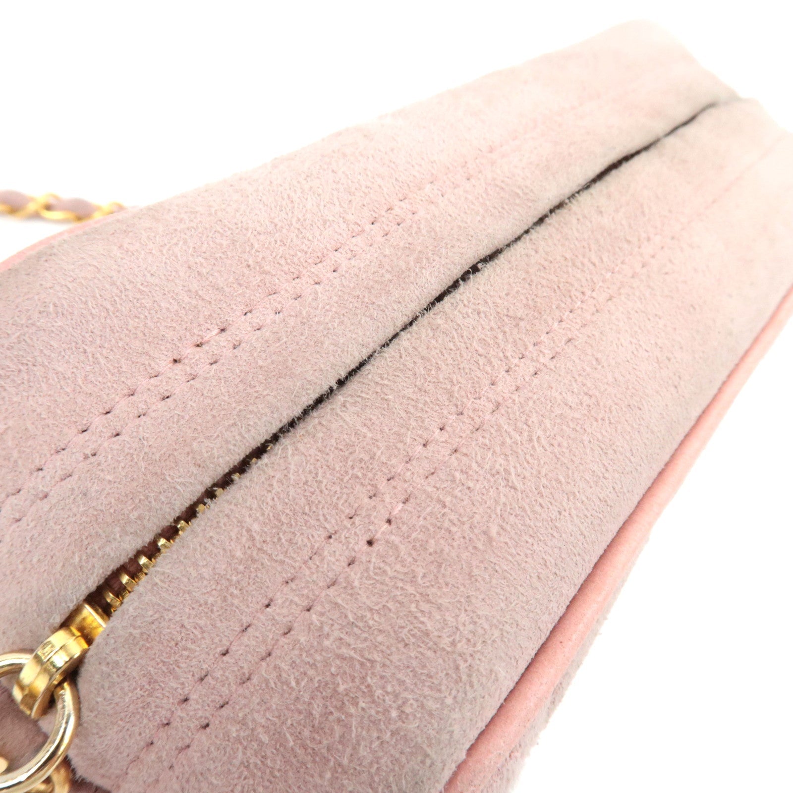CHANEL Matelasse Fringe Chain Shoulder Bag Suede Pink Gold HDW