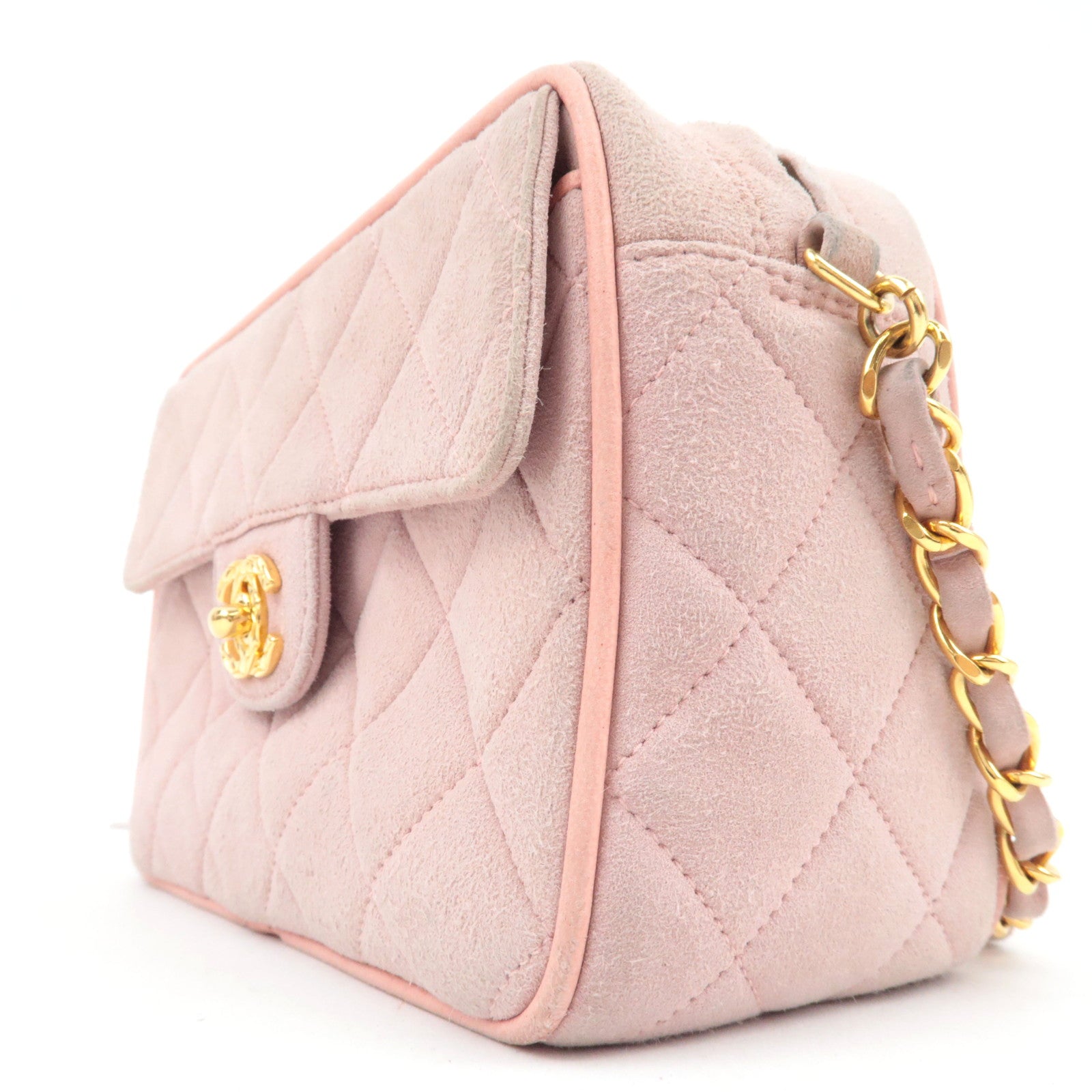 CHANEL Matelasse Fringe Chain Shoulder Bag Suede Pink Gold HDW
