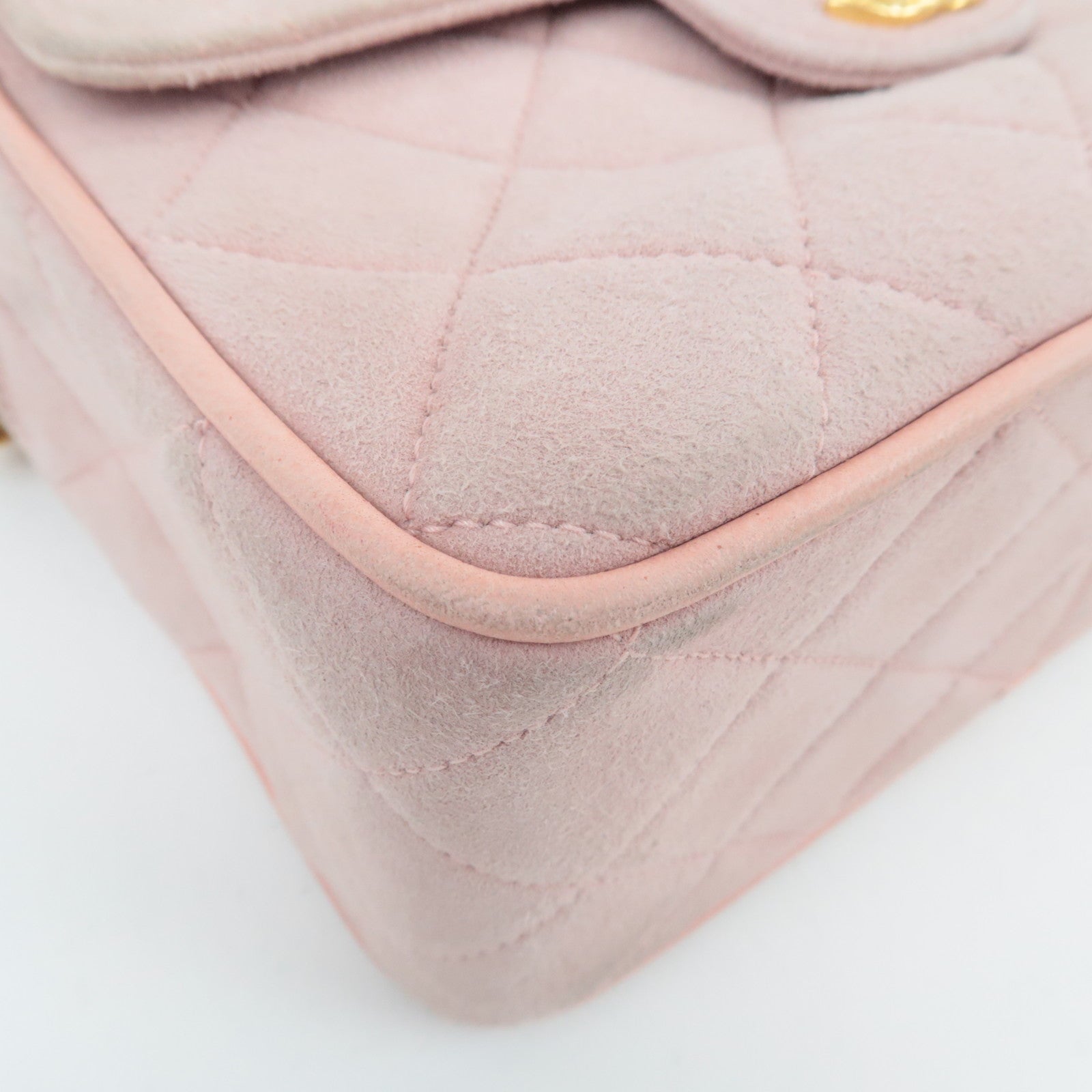 CHANEL Matelasse Fringe Chain Shoulder Bag Suede Pink Gold HDW