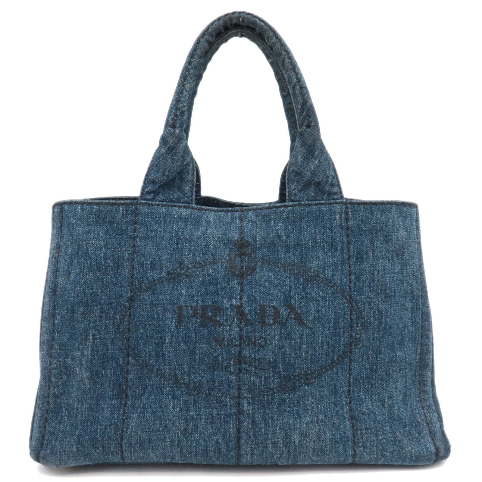 PRADA Canapa Tote Bag Denim Navy B1877B *G card82095