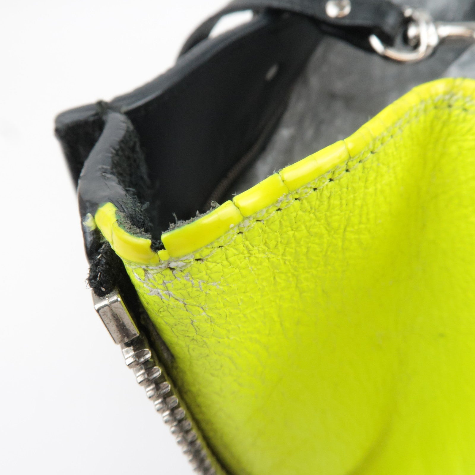 BALENCIAGA Paper A6 Zip-Around 2Way Bag Leather Black Neon Yellow 370926 *Strap