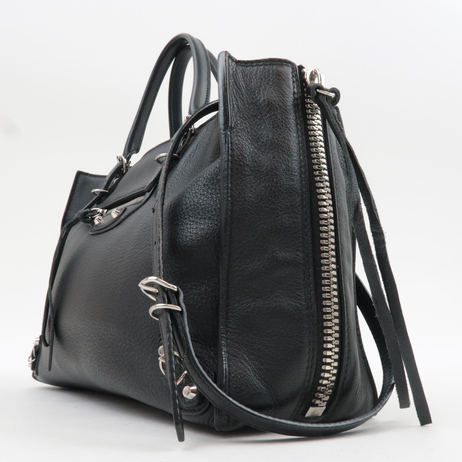 BALENCIAGA Paper A6 Zip-Around 2Way Bag Leather Black Neon Yellow 370926 *Strap