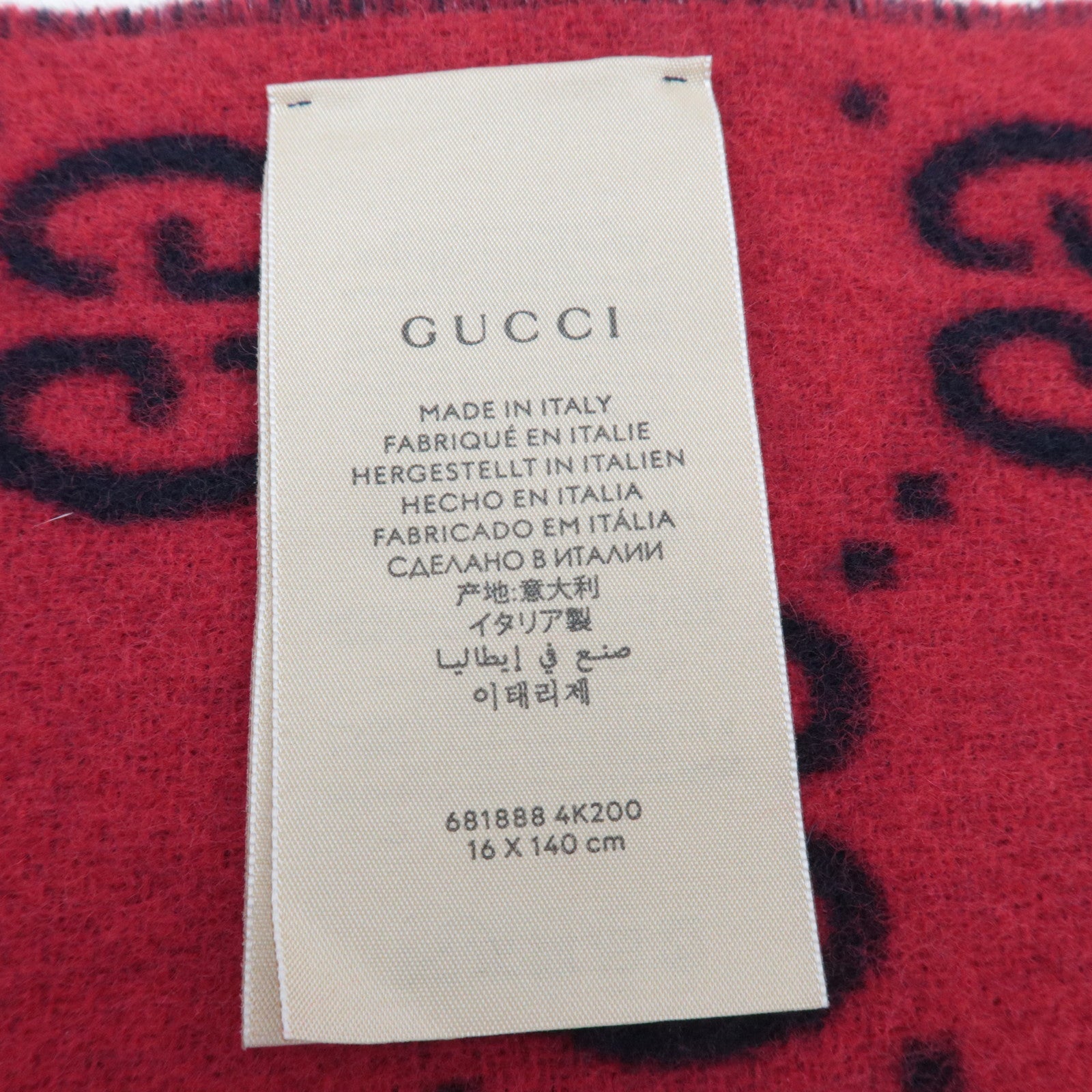 GUCCI GG Pattern Scarf 100% Wool Navy Red