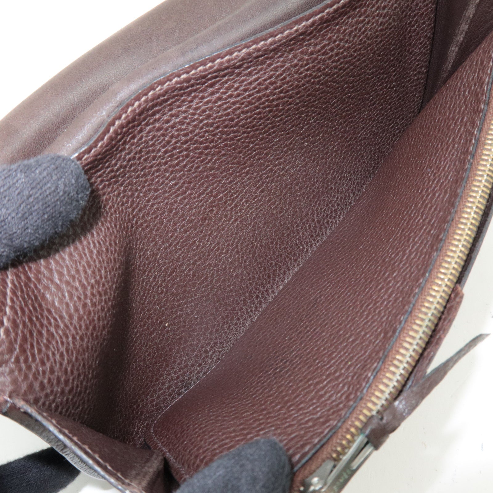 HERMES Dogon GM Taurillon Clemence Wallet Chocolate *Pouch