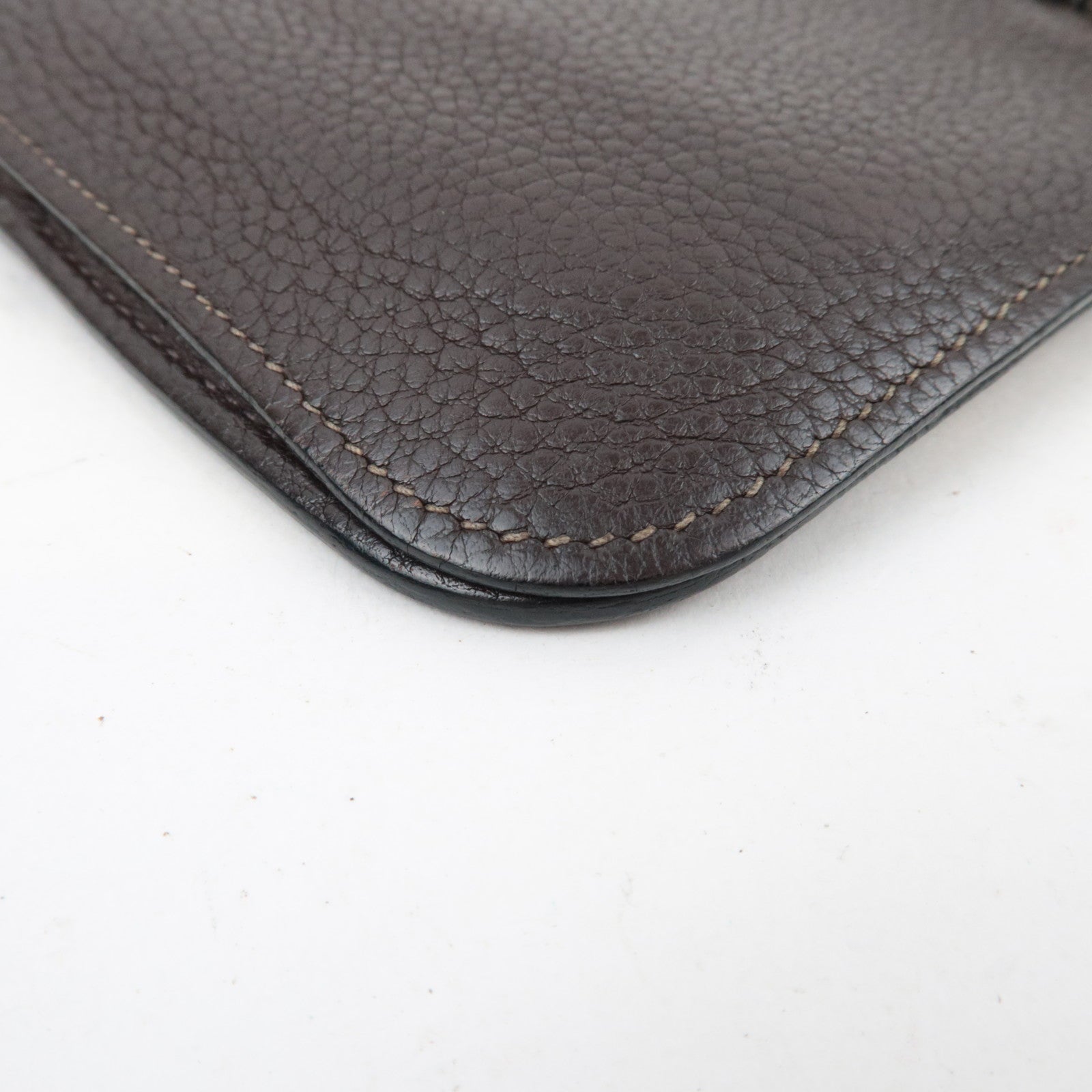 HERMES Dogon GM Taurillon Clemence Wallet Chocolate *Pouch