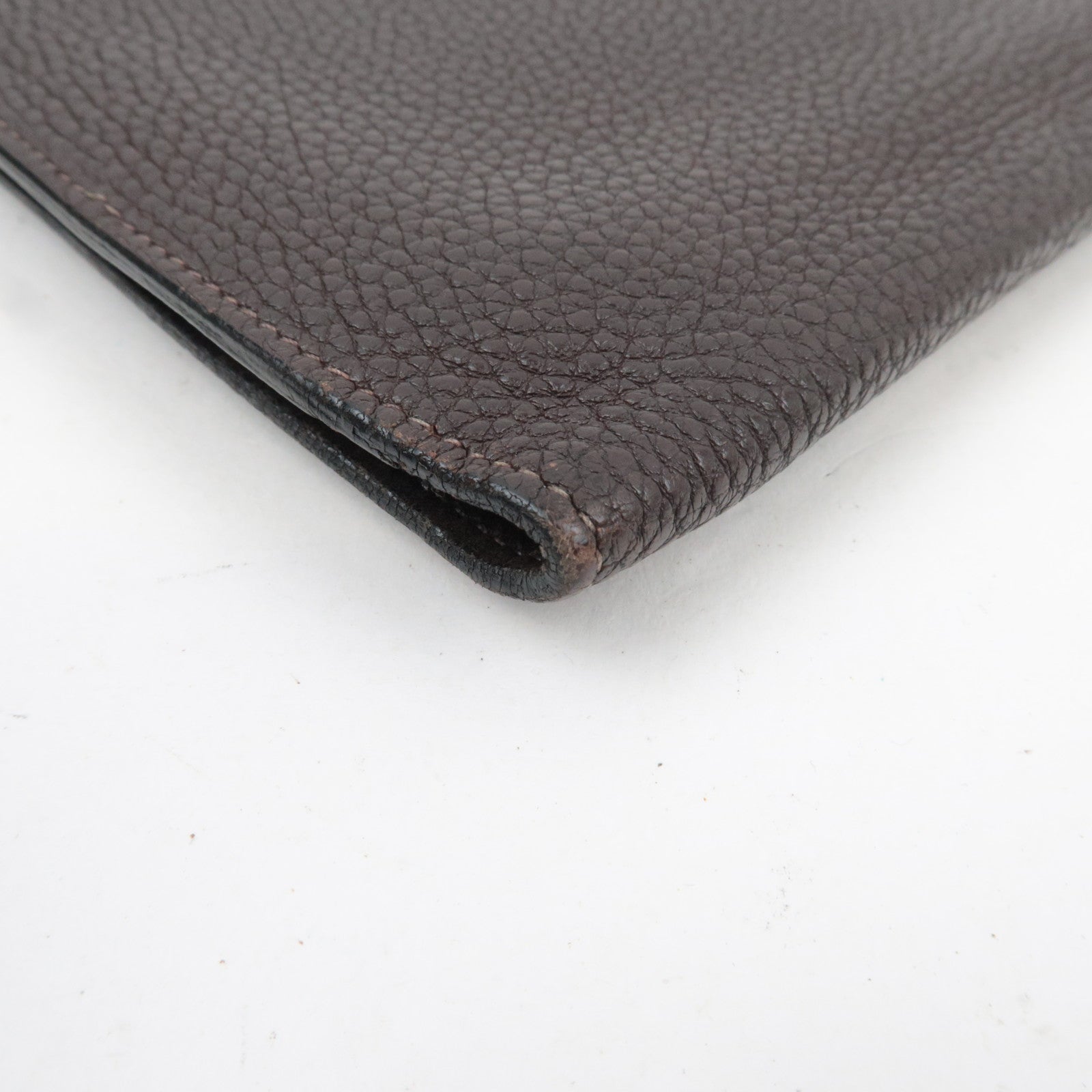 HERMES Dogon GM Taurillon Clemence Wallet Chocolate *Pouch