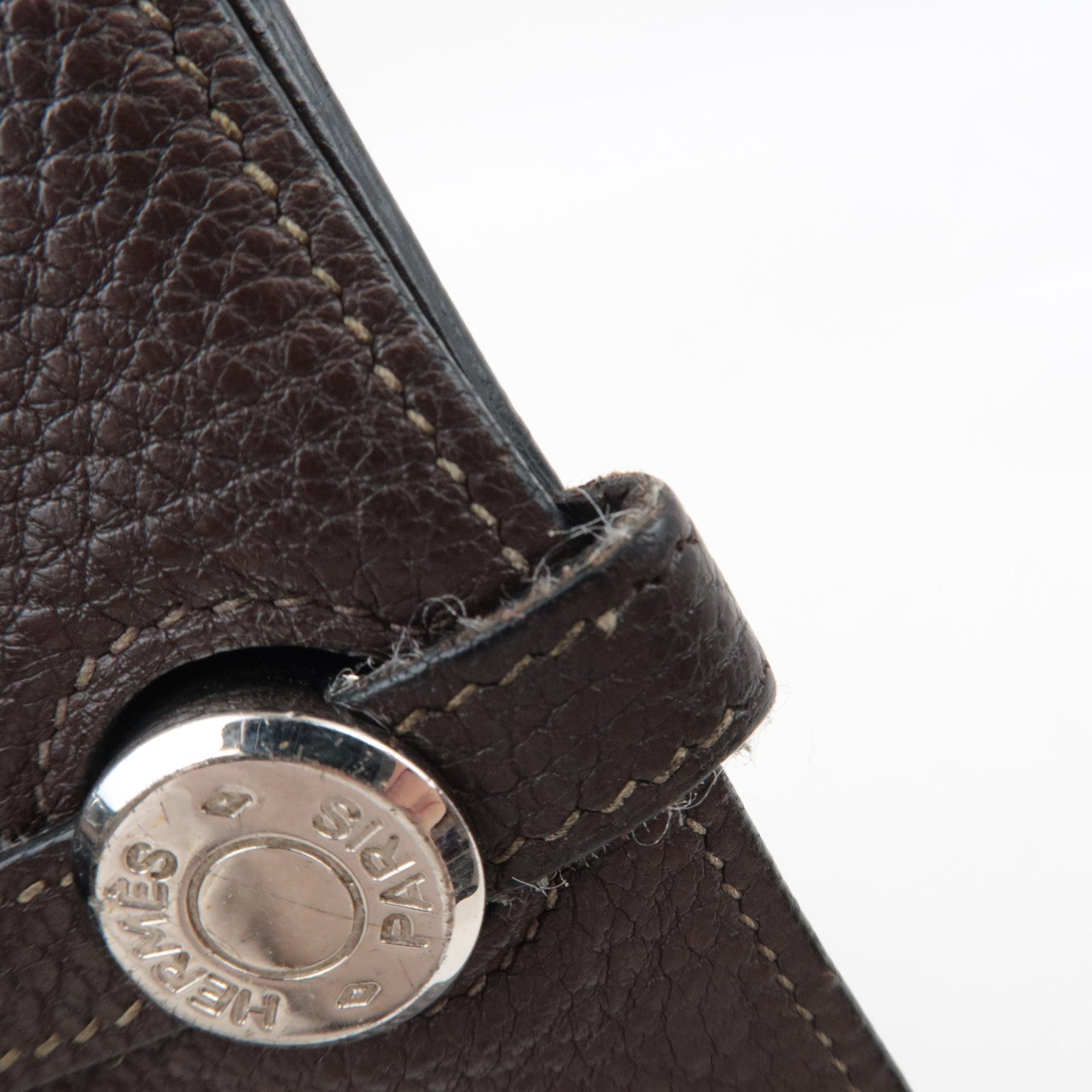 HERMES Dogon GM Taurillon Clemence Wallet Chocolate *Pouch