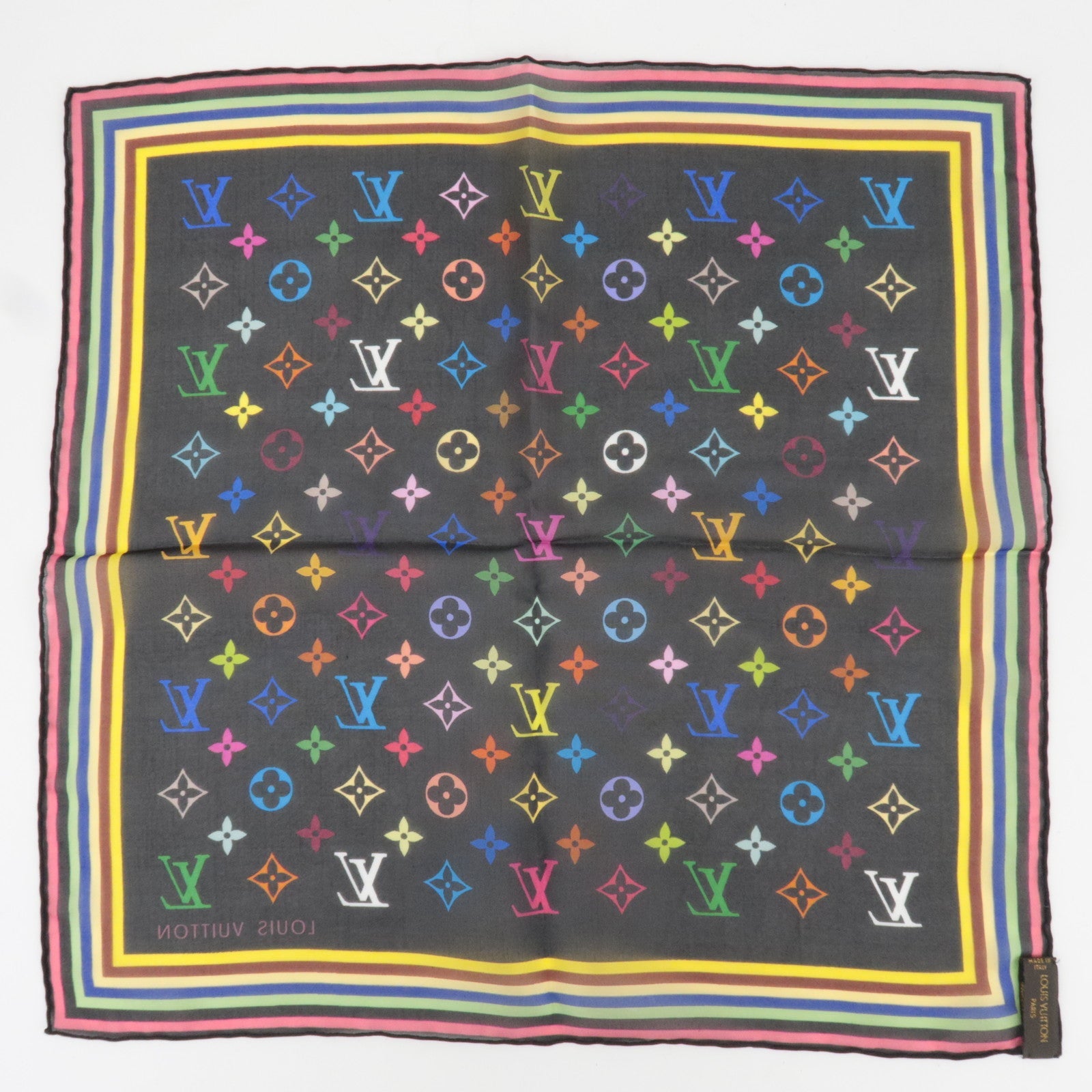 Louis Vuitton Monogram Multicolor Scarf 100% Silk Noir M71912 *Box