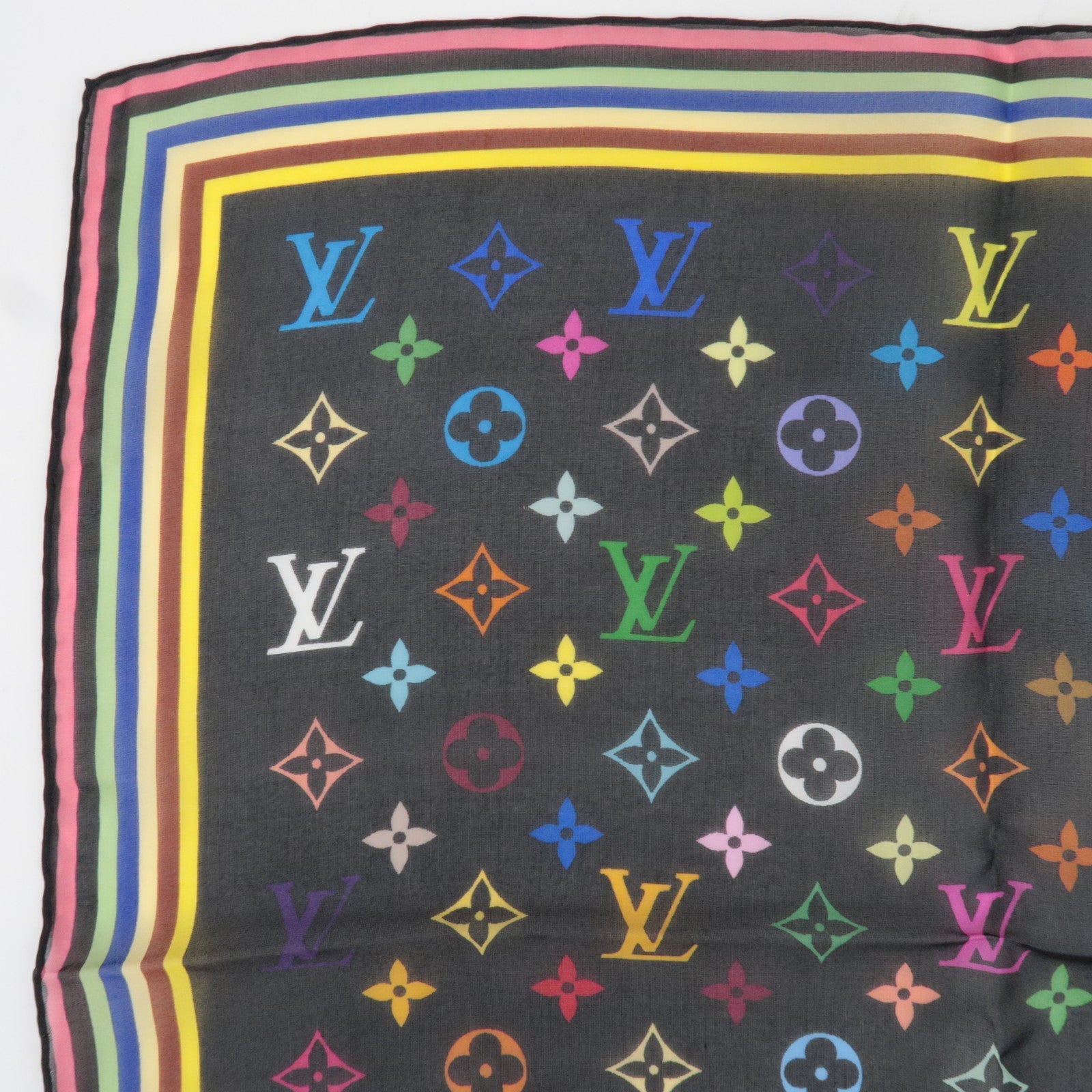 Louis Vuitton Monogram Multicolor Scarf 100% Silk Noir M71912 *Box