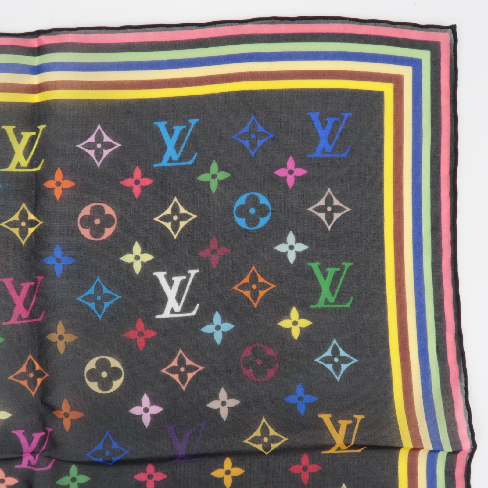 Louis Vuitton Monogram Multicolor Scarf 100% Silk Noir M71912 *Box