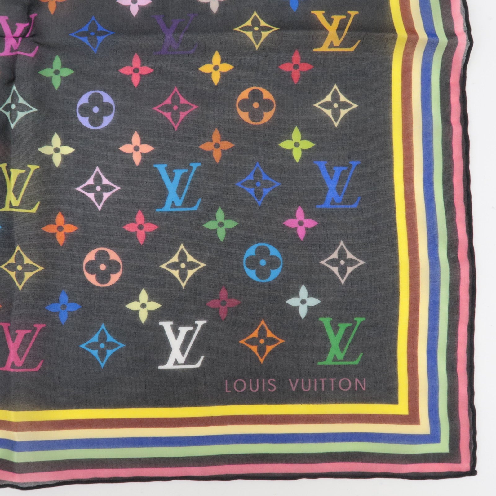 Louis Vuitton Monogram Multicolor Scarf 100% Silk Noir M71912 *Box