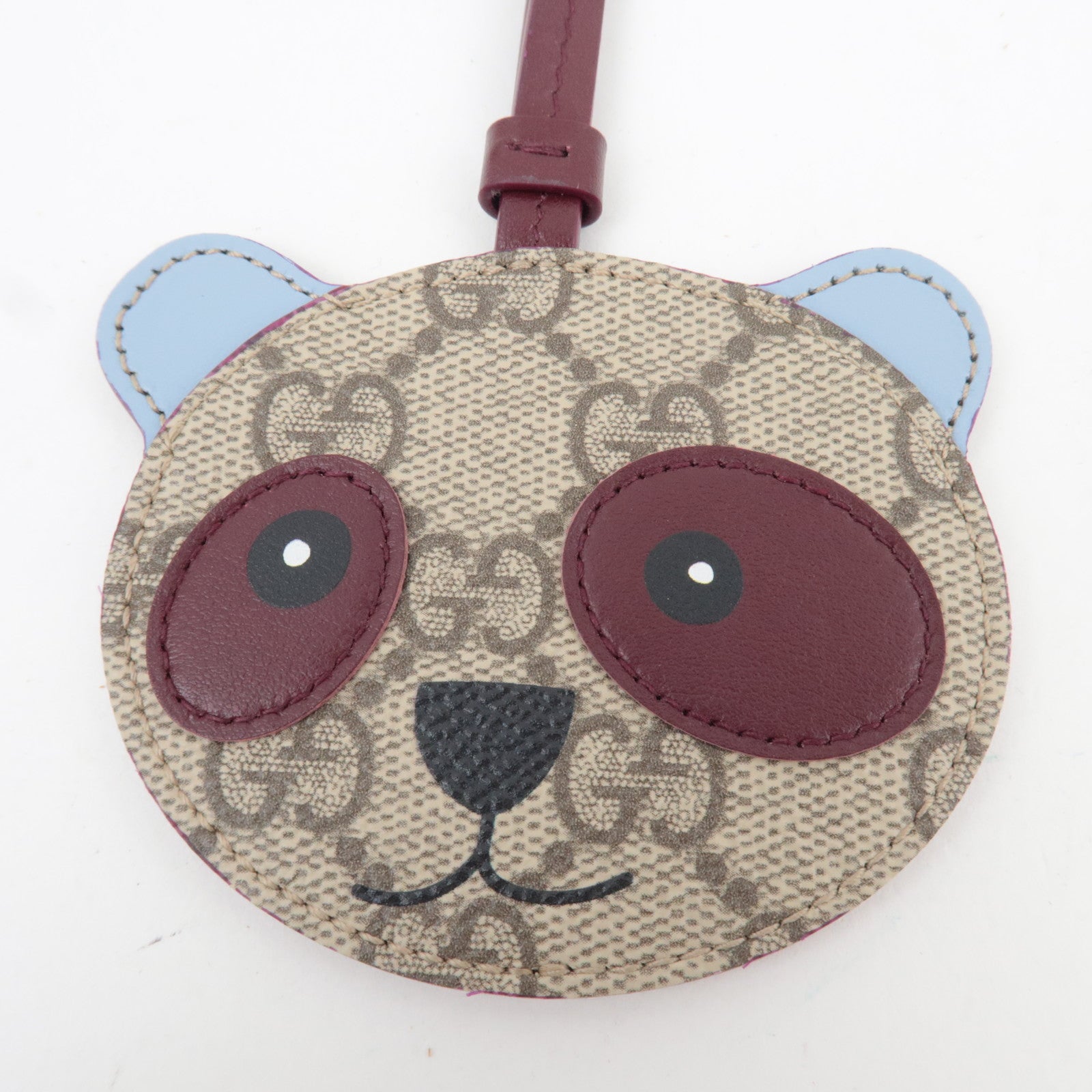GUCCI Panda Shape Strap Bag Charm GG Supreme Leather Beige Bordeaux 821811