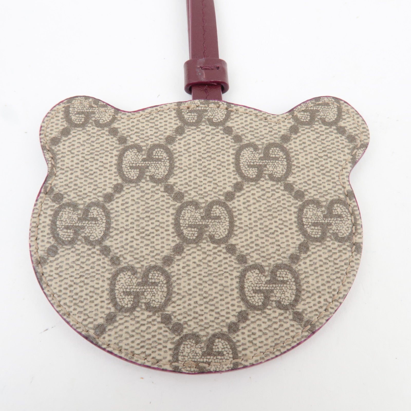 GUCCI Panda Shape Strap Bag Charm GG Supreme Leather Beige Bordeaux 821811