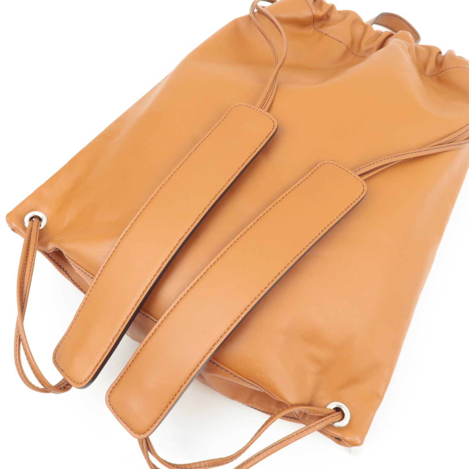 FENDI Logo Backpack Leather Brown 7VZ057