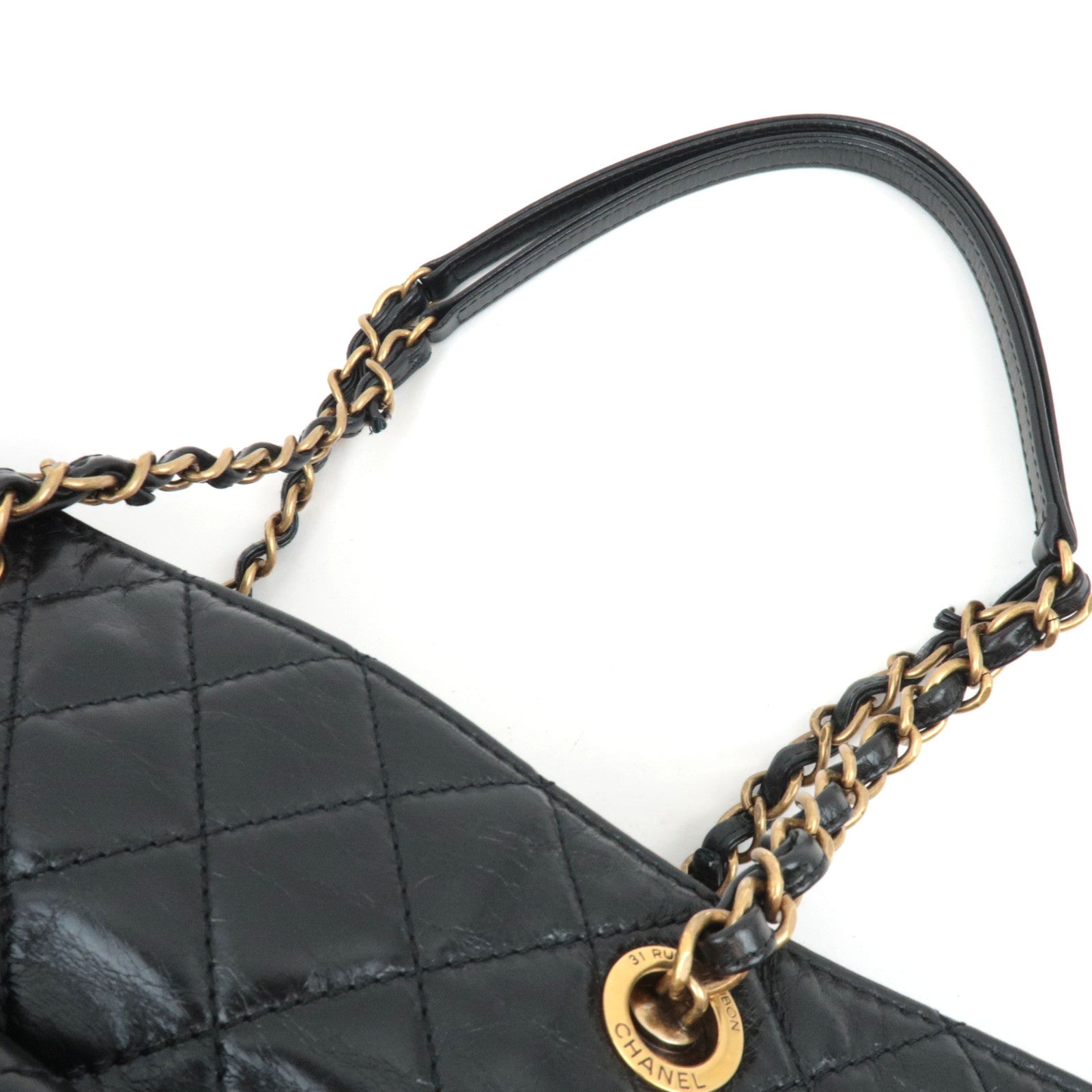 CHANEL Matelasse Chain Tote Bag Leather Black Gold HDW 20449651