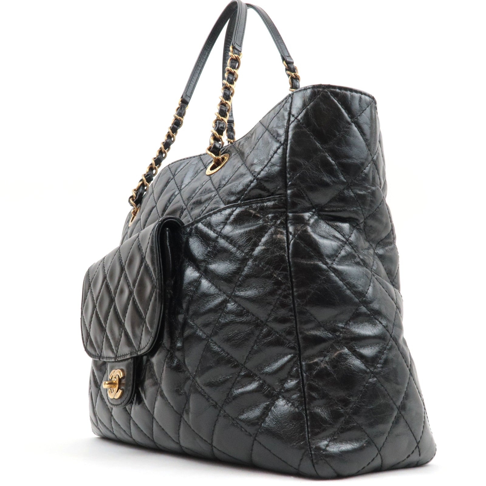CHANEL Matelasse Chain Tote Bag Leather Black Gold HDW 20449651