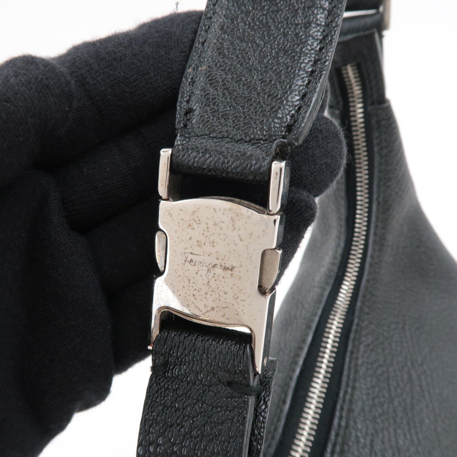 Ferragamo One Shoulder Bag Leather Black