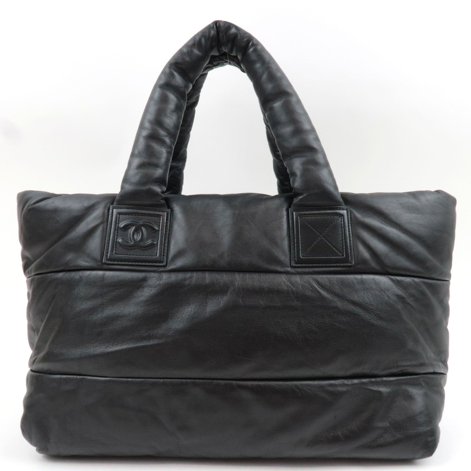 CHANEL Coco Cocoon Tote Bag Leather Black Silver HDW 14052139