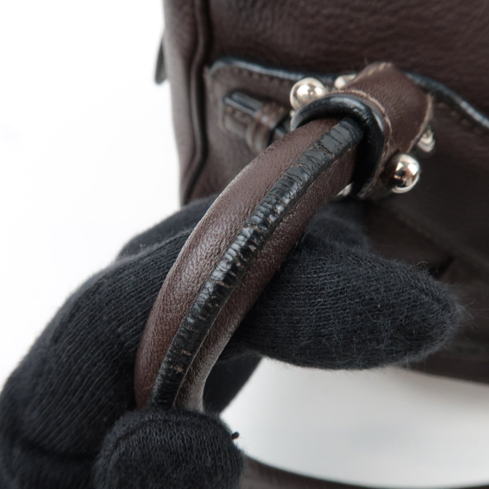 Ferragamo Gancini 2Way Handbag Leather Brown *Strap