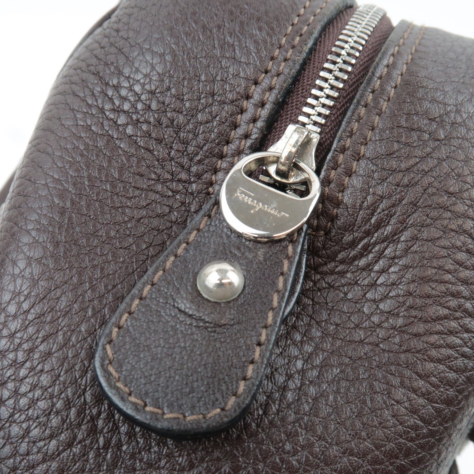 Ferragamo Gancini 2Way Handbag Leather Brown *Strap