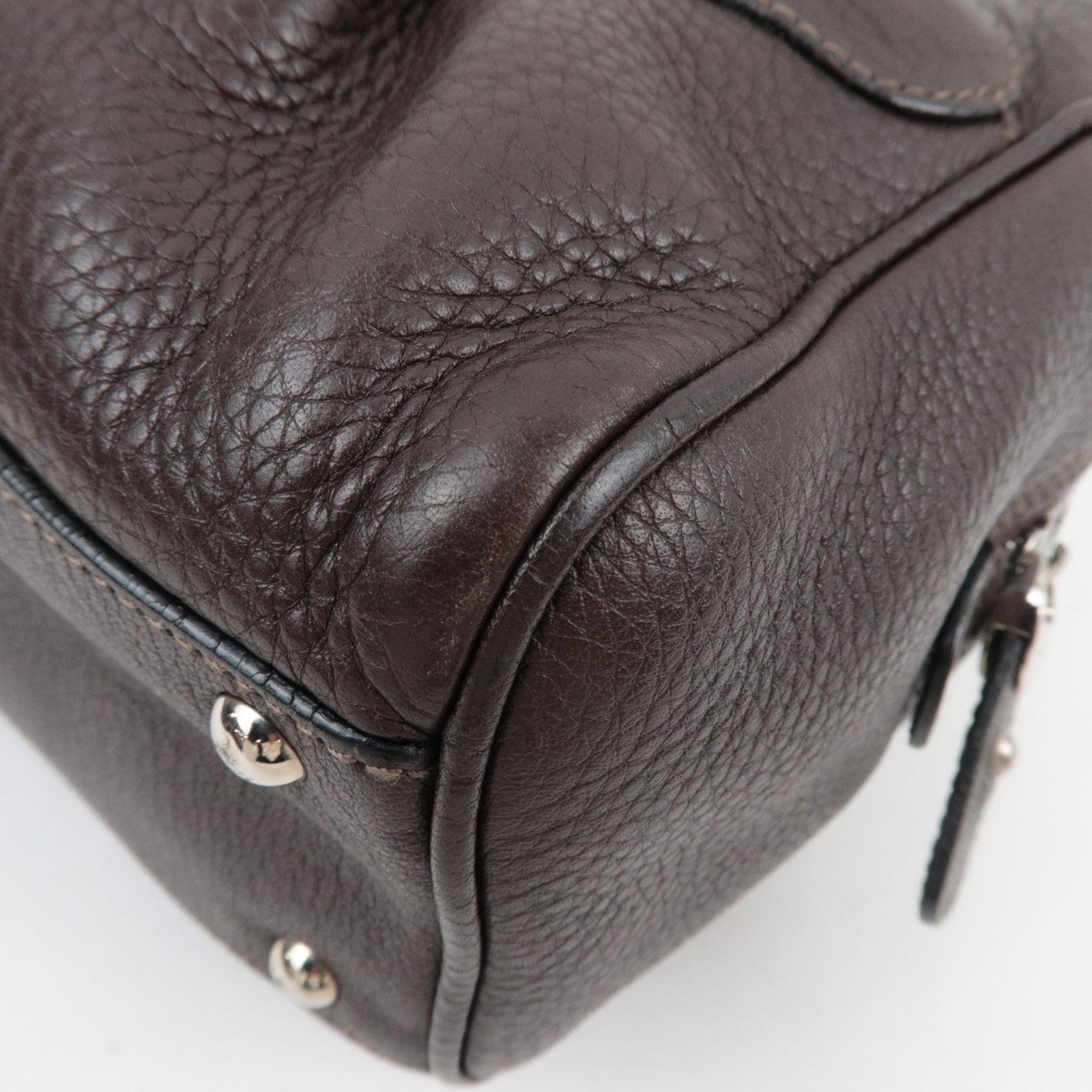 Ferragamo Gancini 2Way Handbag Leather Brown *Strap