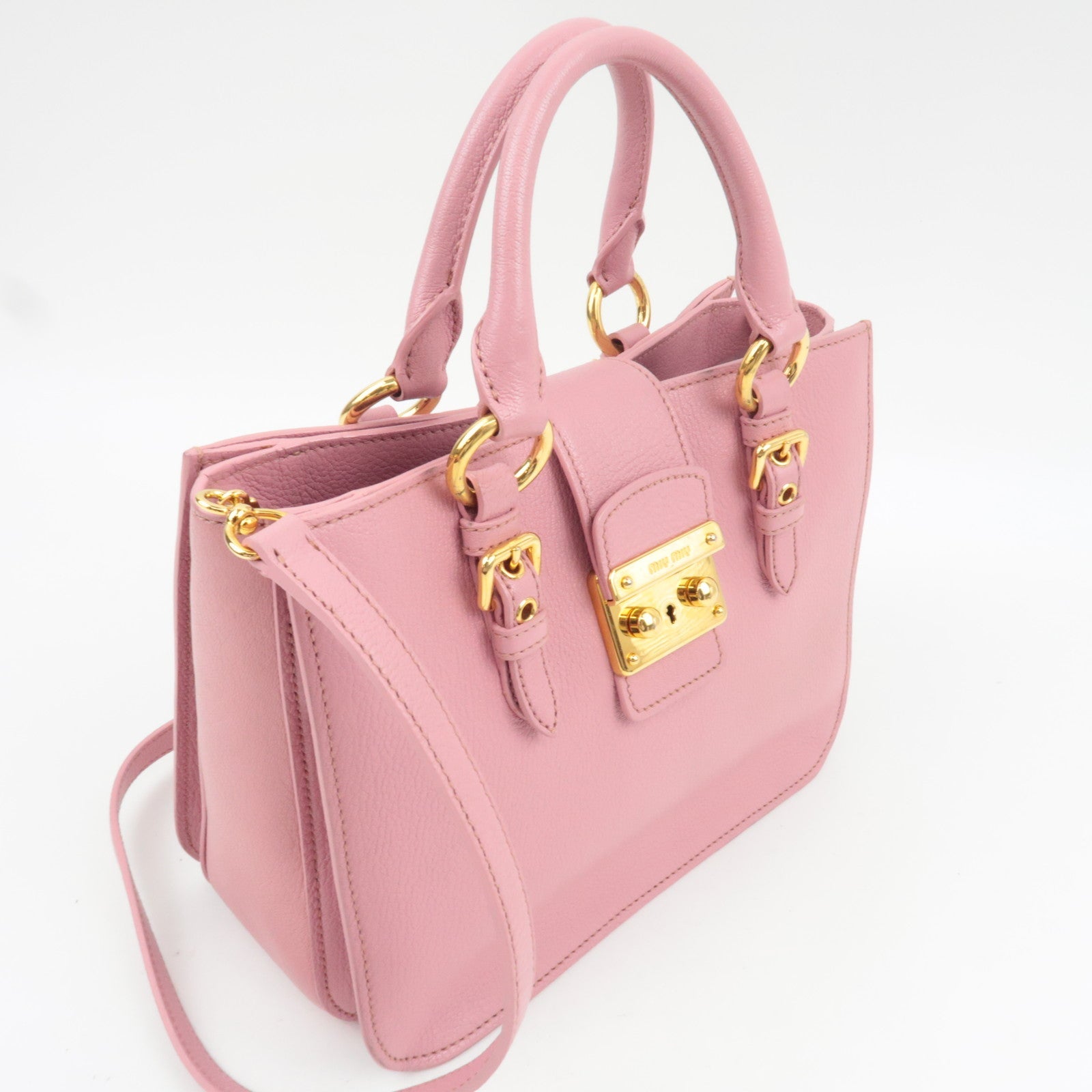 MIU MIU Madras 2Way Handbag Leather Pink