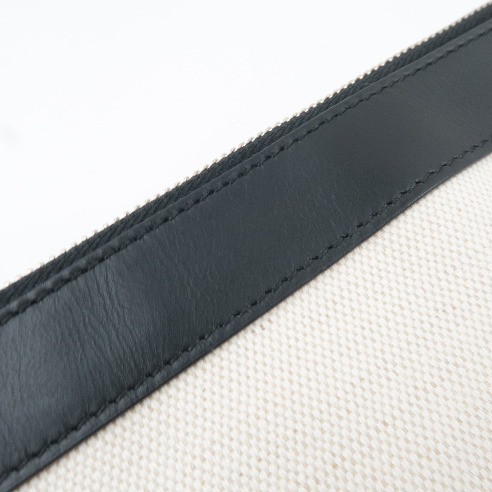 BALENCIAGA Navy Clutch Bag Canvas Leather Ivory Black 420407