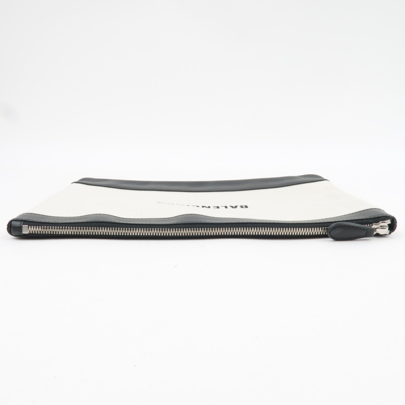 BALENCIAGA Navy Clutch Bag Canvas Leather Ivory Black 420407