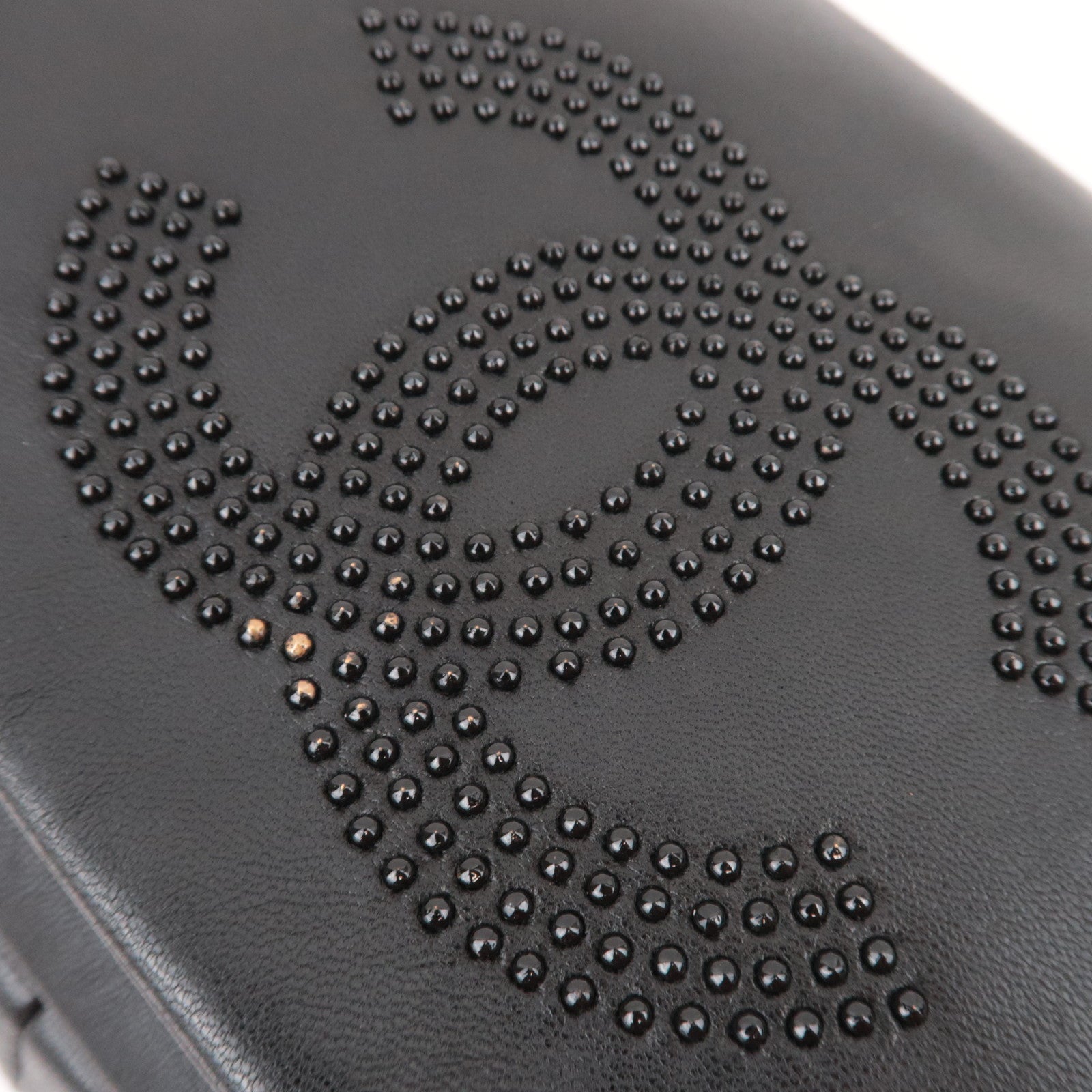 CHANEL Studs Coco Mark Chain Shoulder Bag Leather Black 12341648 *G card