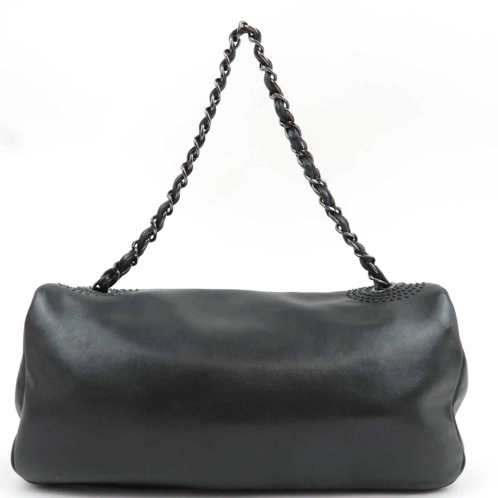 CHANEL Studs Coco Mark Chain Shoulder Bag Leather Black 12341648 *G card