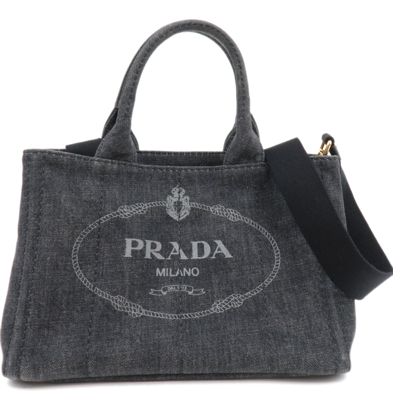 PRADA Canapa Mini 2Way Handbag Denim Black82194