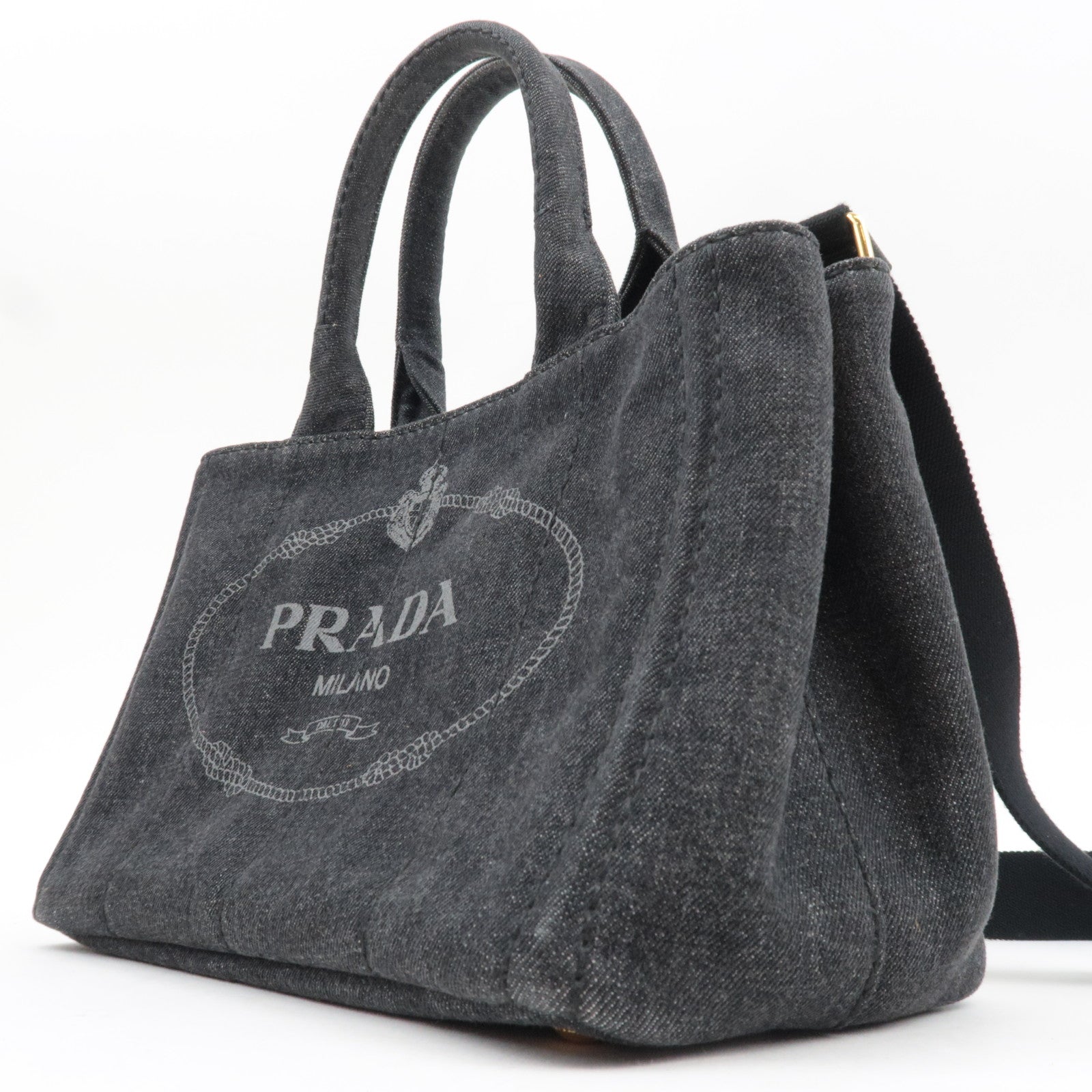PRADA Canapa Mini 2Way Handbag Denim Black
