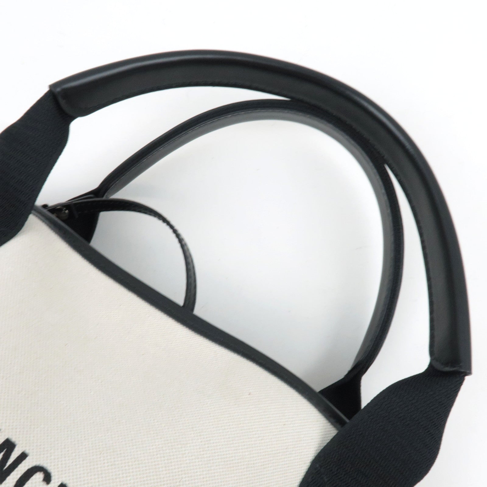 BALENCIAGA Navy Cabas S Handbag Canvas Leather White Black 339933 *Dust bag, Pouch