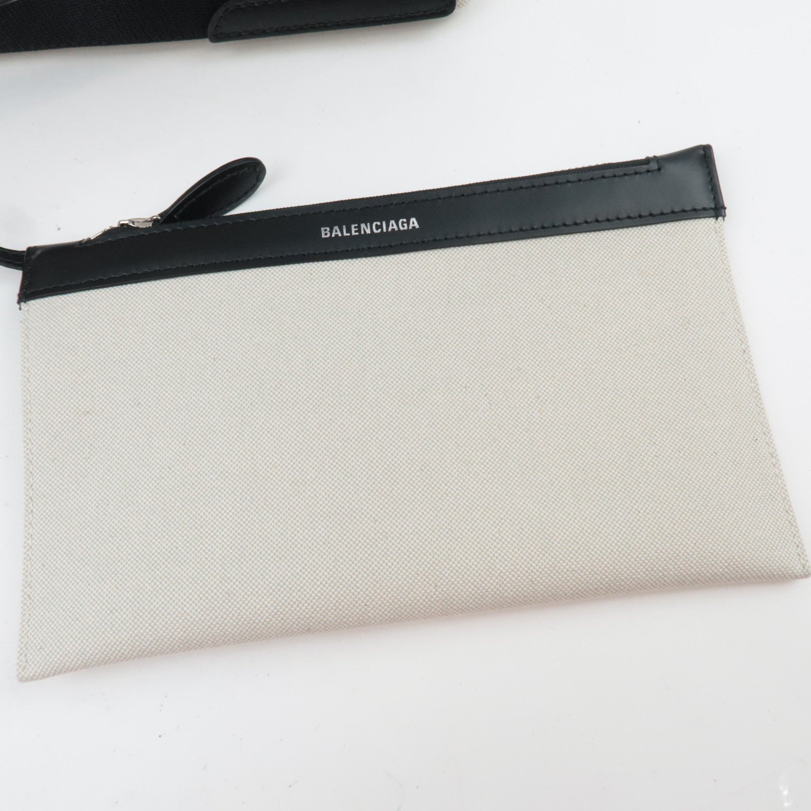 BALENCIAGA Navy Cabas S Handbag Canvas Leather White Black 339933 *Dust bag, Pouch