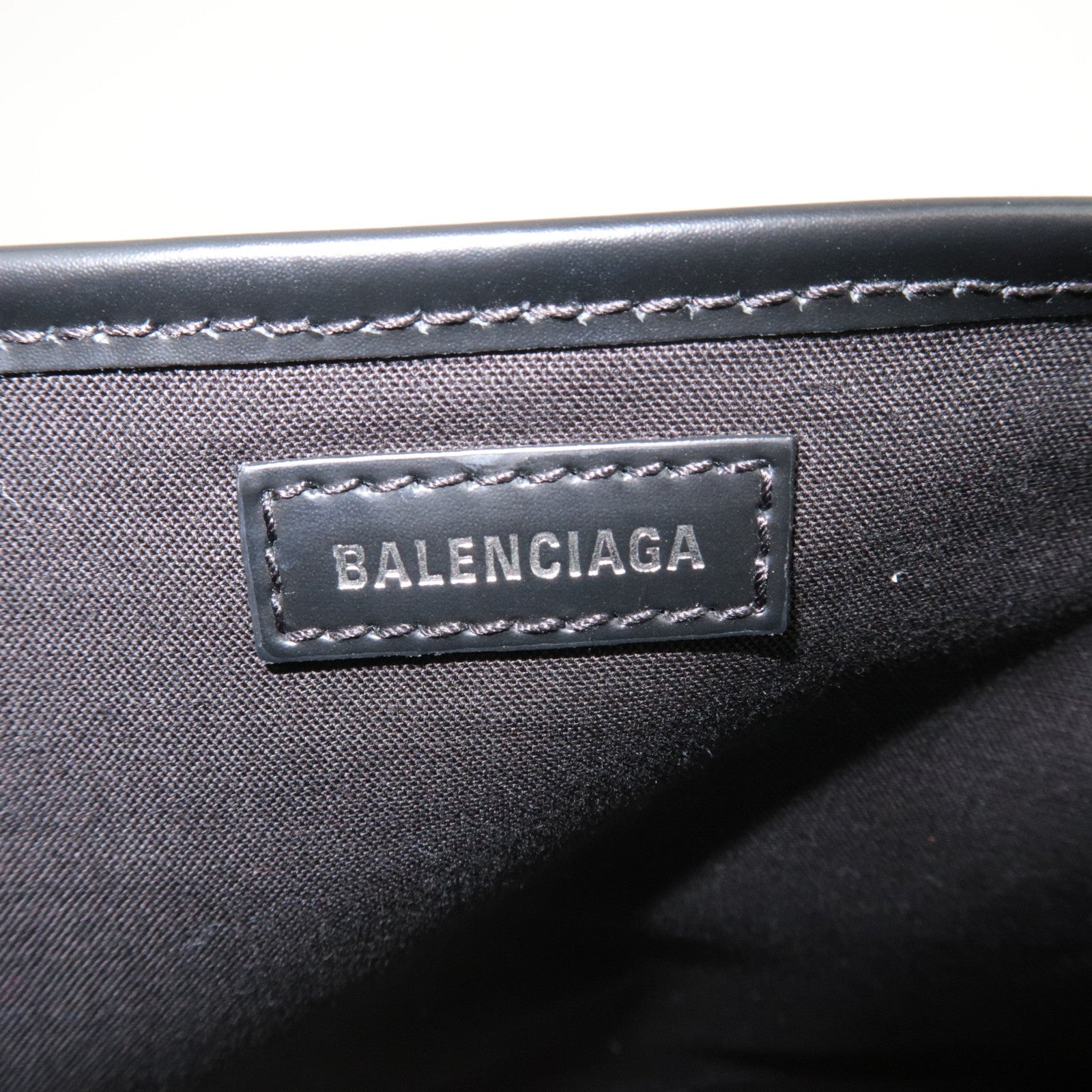 BALENCIAGA Navy Cabas S Handbag Canvas Leather White Black 339933 *Dust bag, Pouch