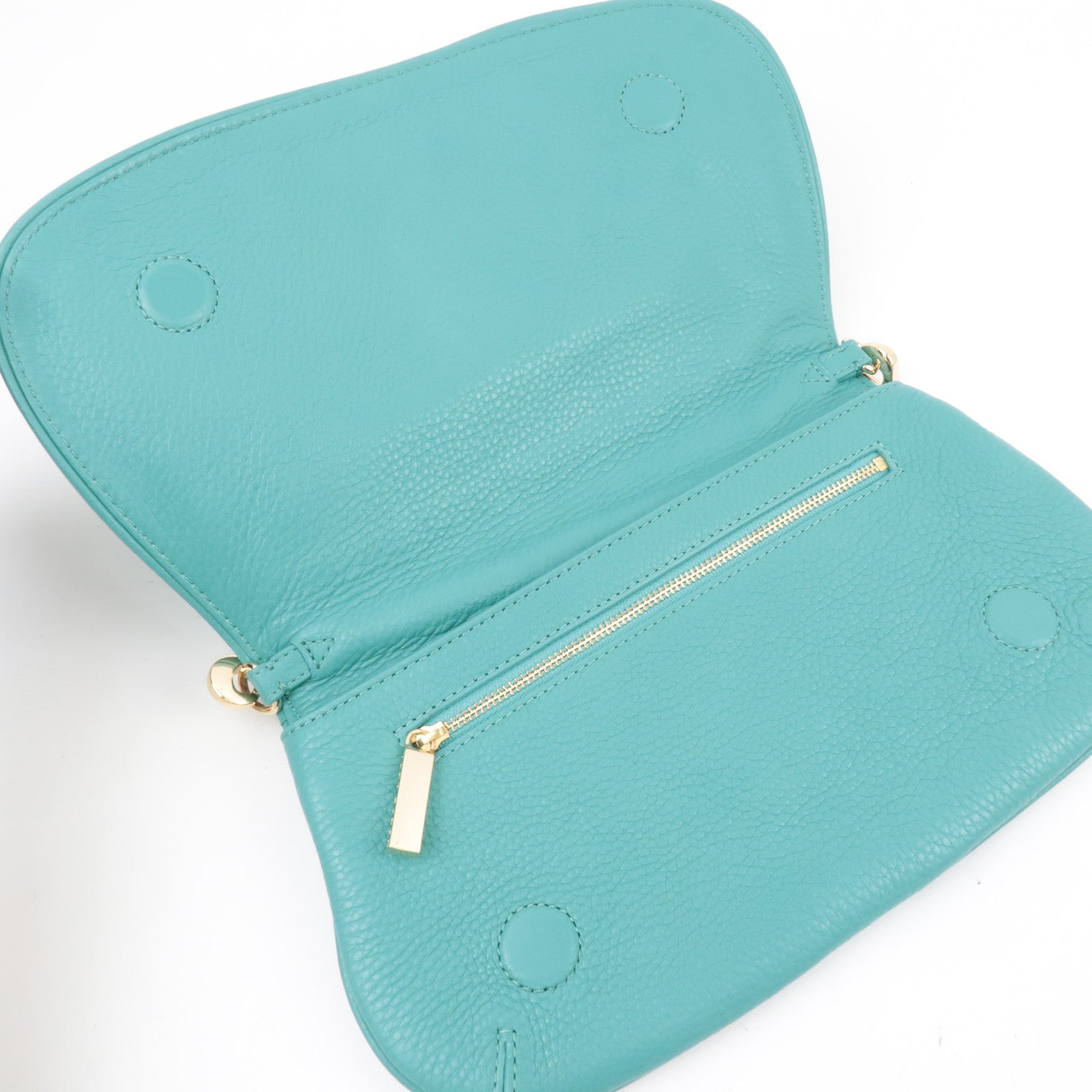 TORY BURCH 2Way Chain Shoulder Bag Clutch Bag Leather Turquoise *Dust bag