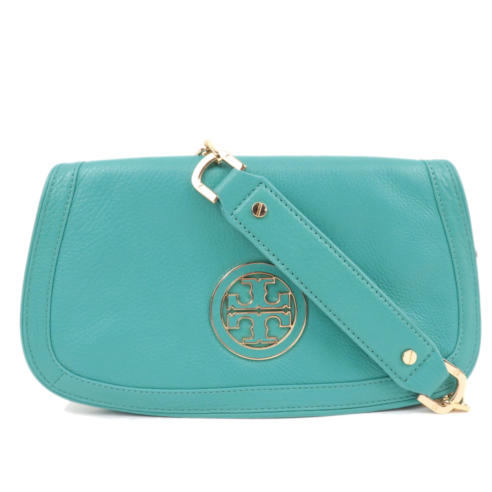 TORY BURCH 2Way Chain Shoulder Bag Clutch Bag Leather Turquoise *Dust bag82201