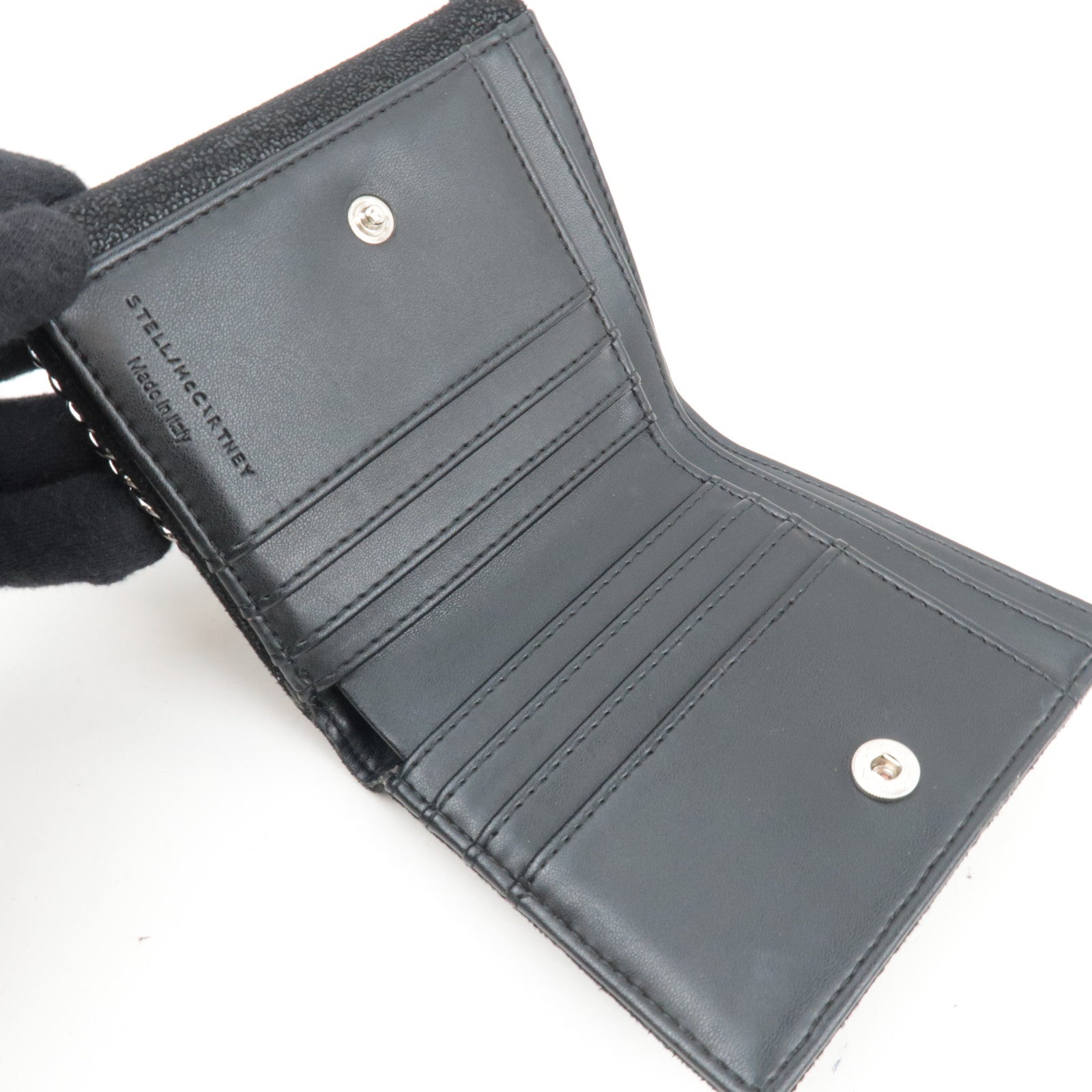 Stella Mccartney Falabella Double Hook Bifold Wallet Vegan Leather Black *Box