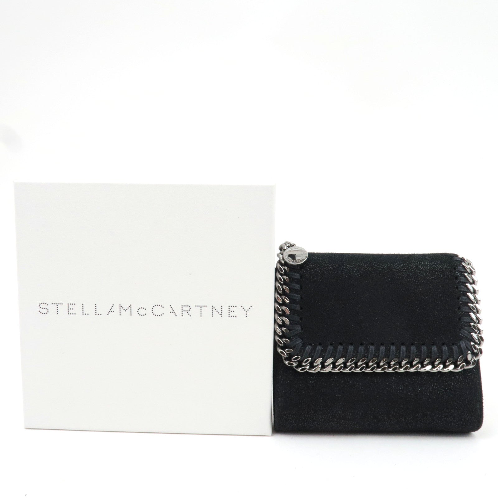 Stella Mccartney Falabella Double Hook Bifold Wallet Vegan Leather Black *Box