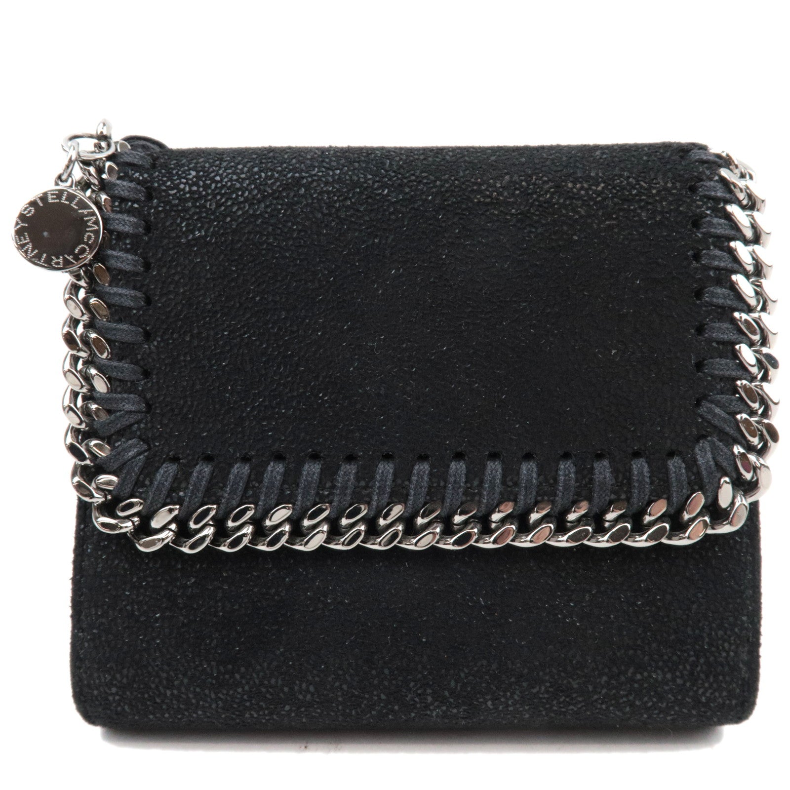 Stella Mccartney Falabella Double Hook Bifold Wallet Vegan Leather Black *Box82202